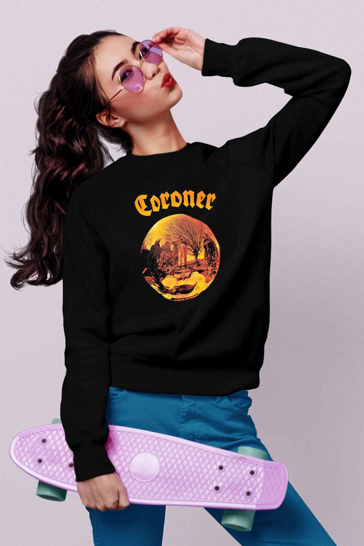 Coroner Baskılı Unisex Siyah Sweatshirt