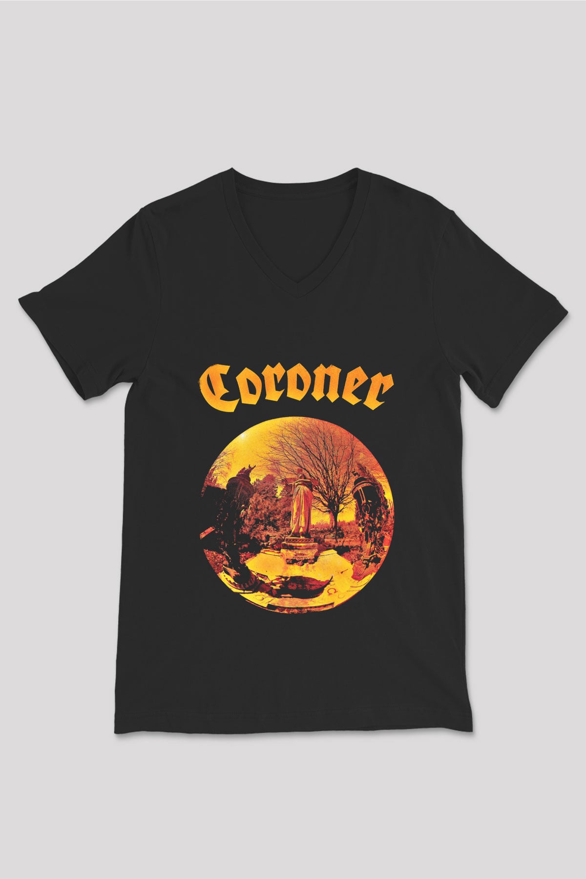 Coroner Baskılı Unisex Siyah V Yaka Tişört