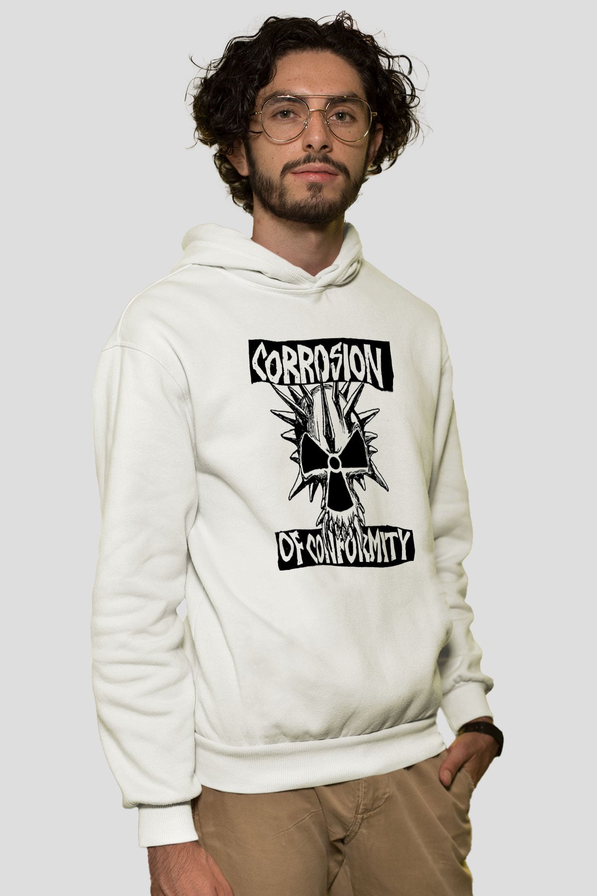 Corrosion of Conformity Beyaz Unisex Kapşonlu Sweatshirt