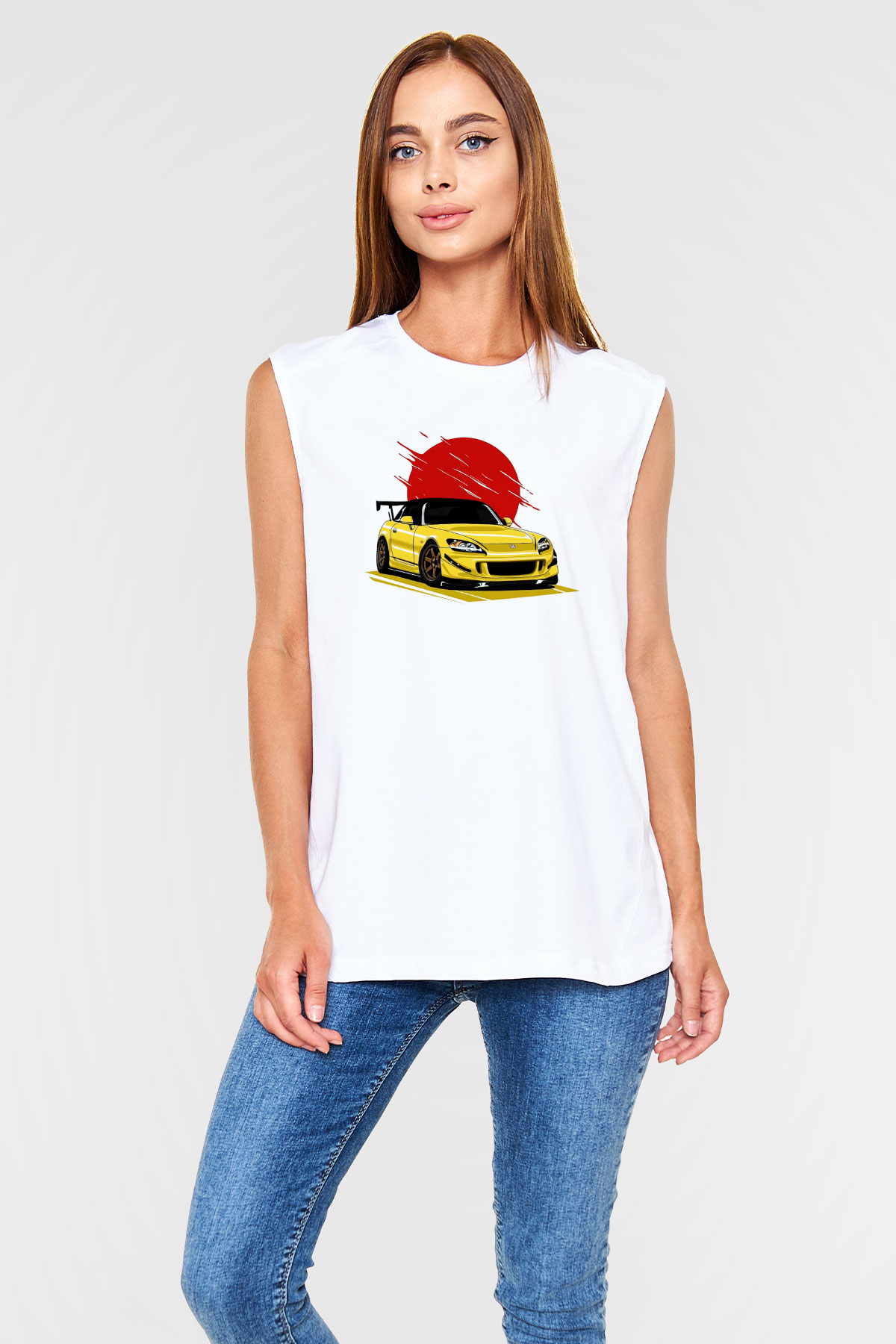 Corvette Baskılı Unisex Beyaz  Kolsuz Tişört