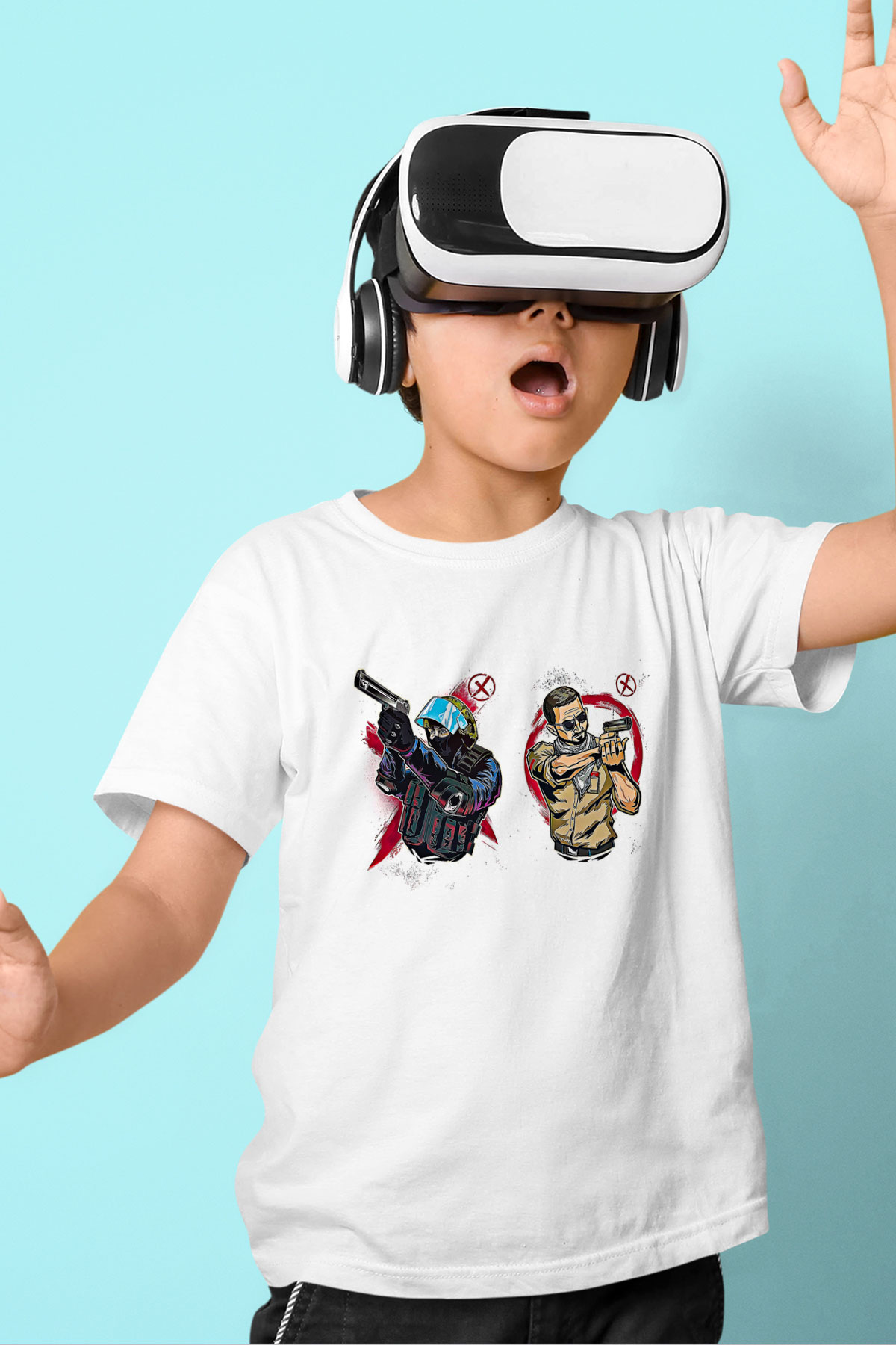 Counter Strike Baskılı Beyaz Unisex Beyaz Çocuk Tişört - Tshirt