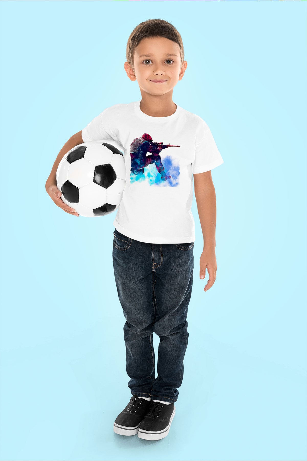 Counter Strike Baskılı Beyaz Unisex Beyaz Çocuk Tişört - Tshirt