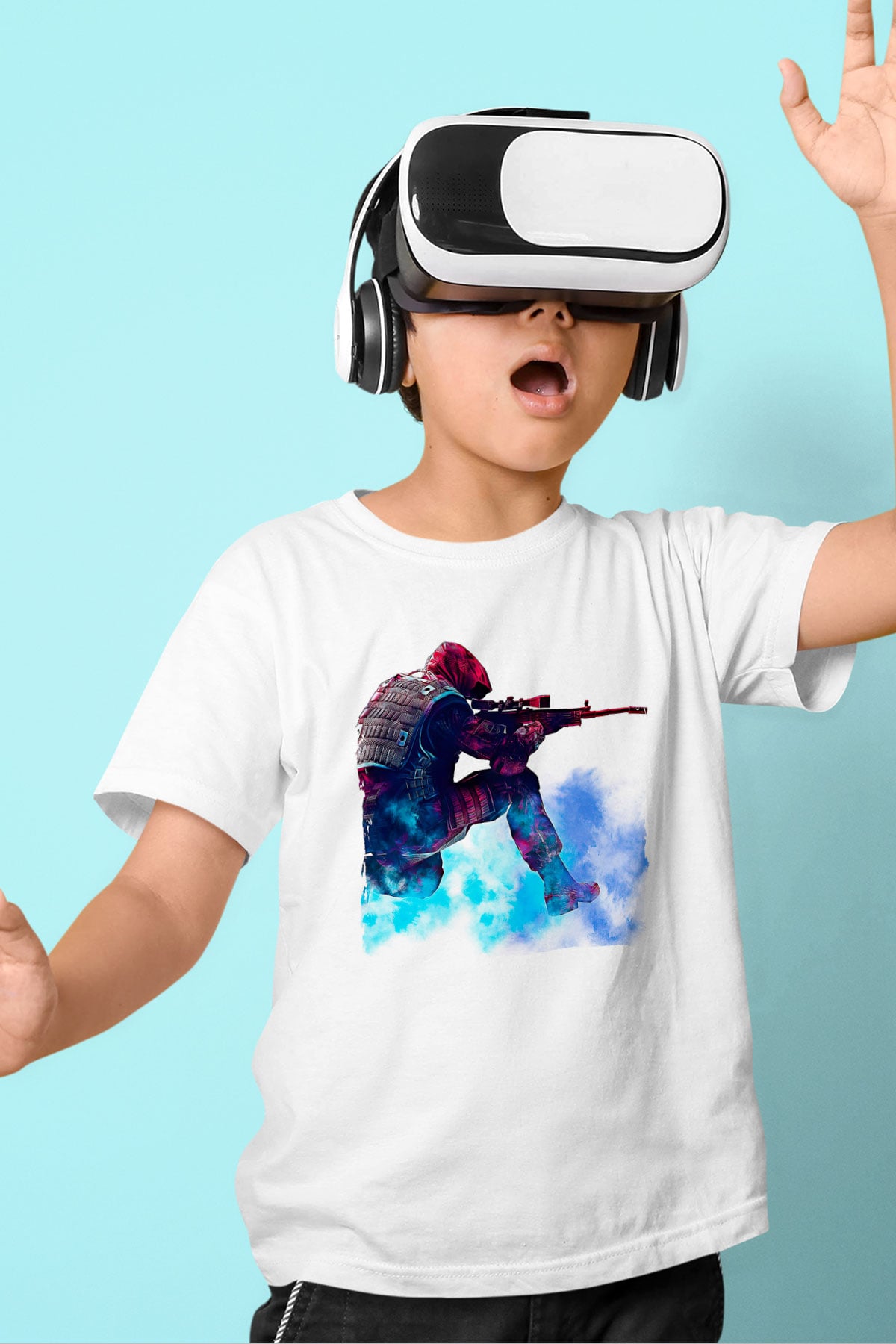 Counter Strike Baskılı Beyaz Unisex Beyaz Çocuk Tişört - Tshirt