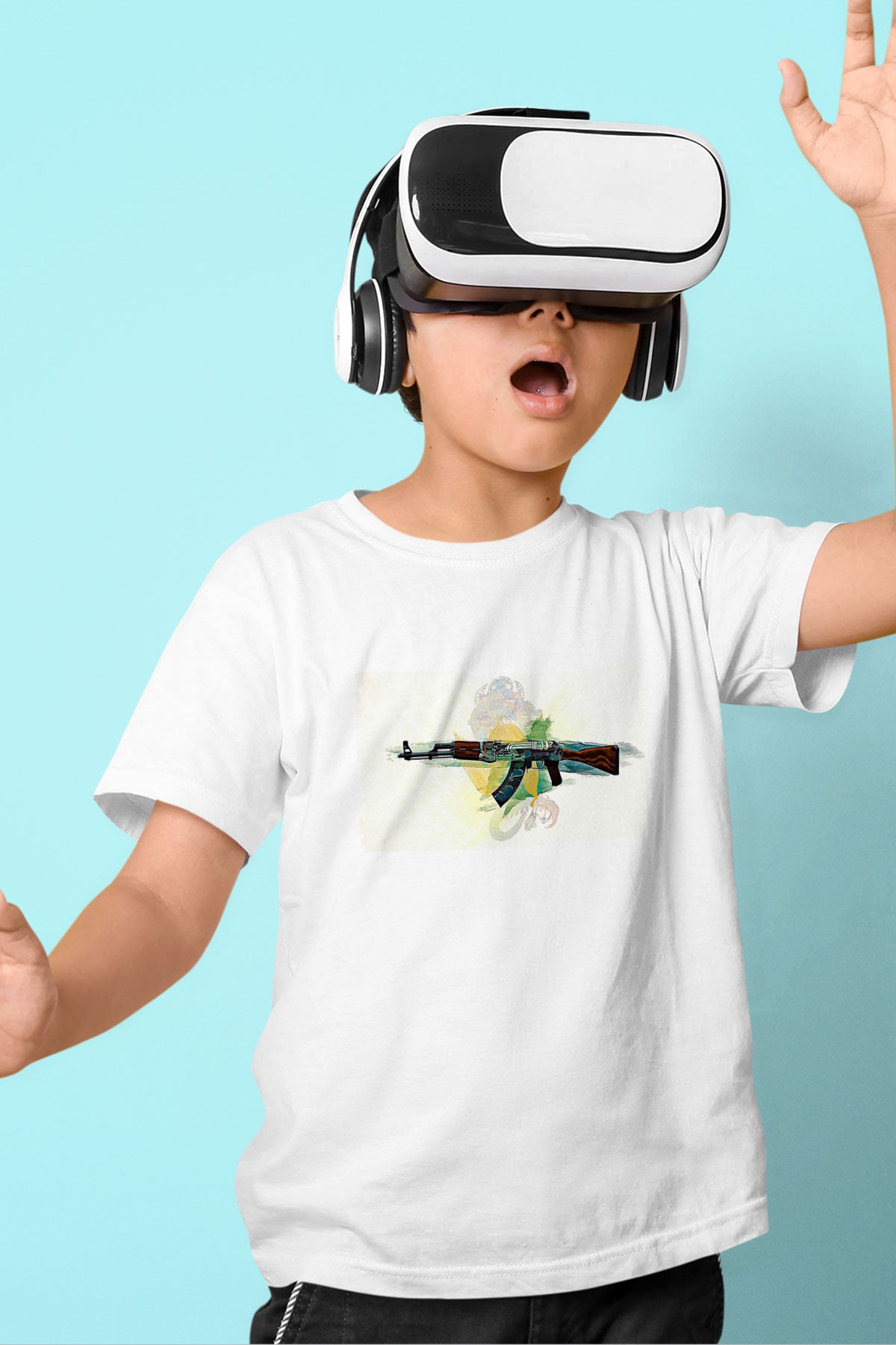 Counter Strike Baskılı Beyaz Unisex Beyaz Çocuk Tişört - Tshirt