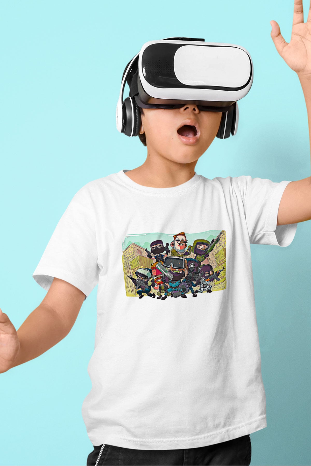 Counter Strike Baskılı Beyaz Unisex Beyaz Çocuk Tişört - Tshirt
