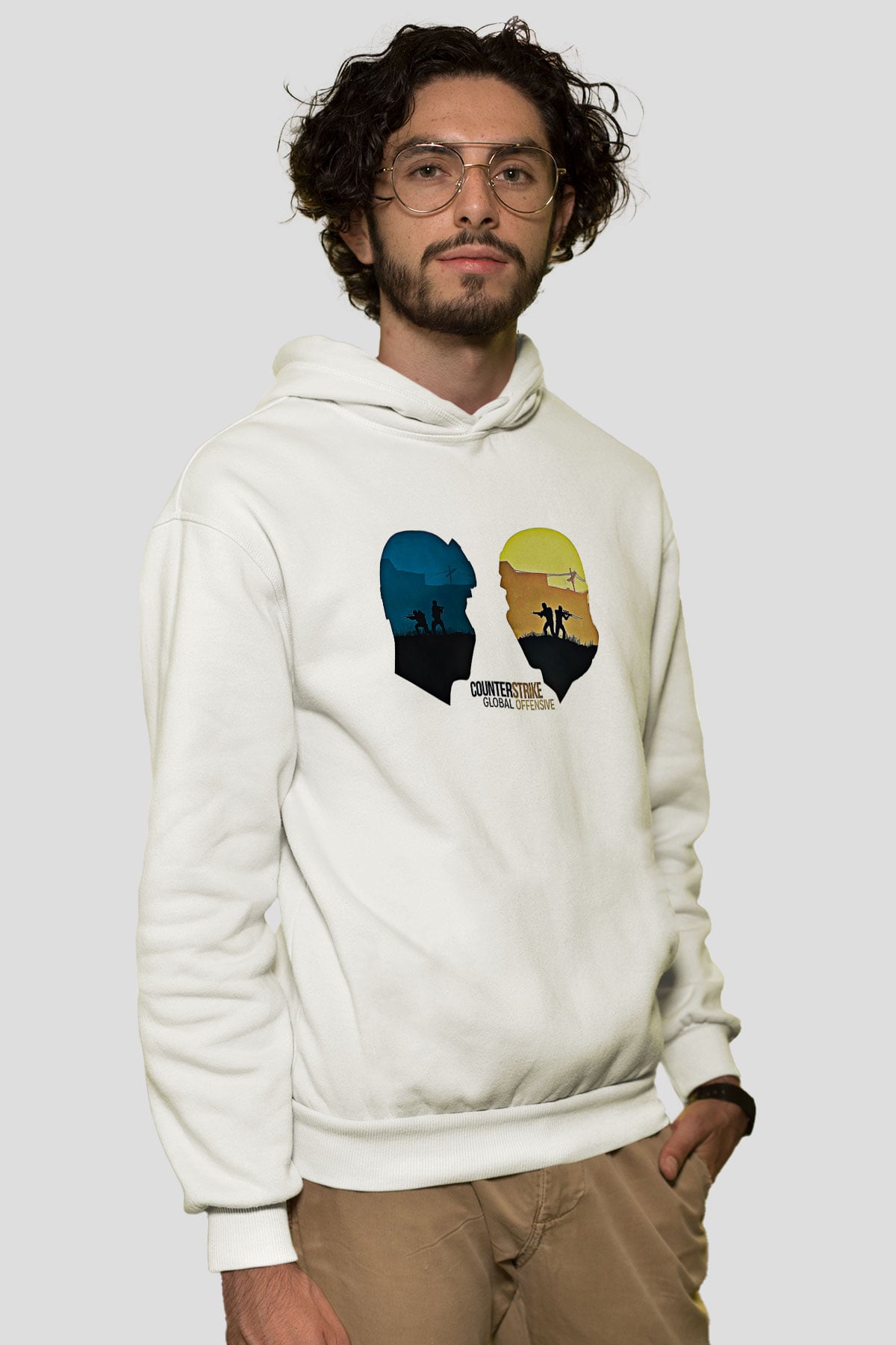 Counter Strike Baskılı Beyaz Unisex Kapüşonlu Sweatshirt