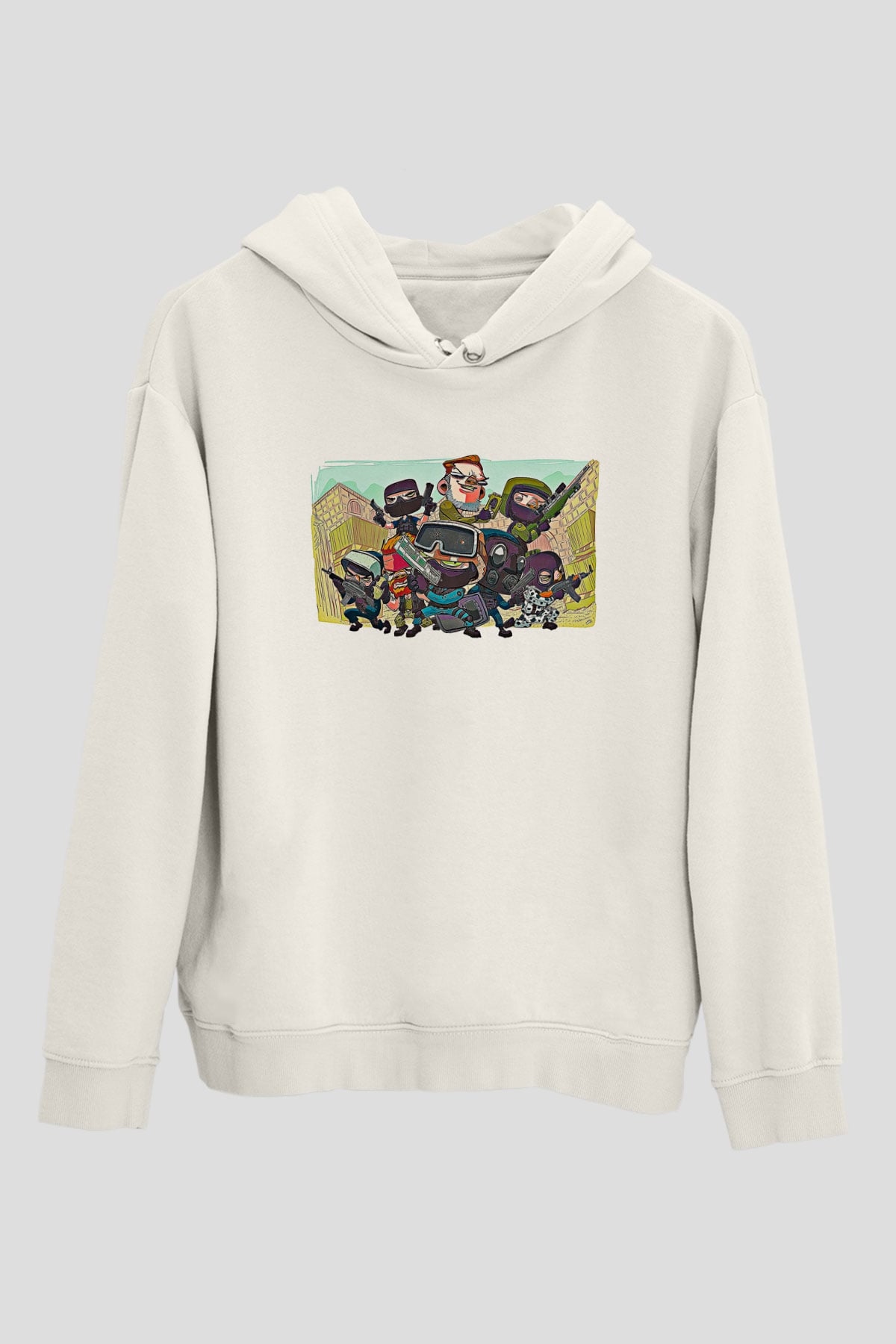 Counter Strike Baskılı Beyaz Unisex Kapüşonlu Sweatshirt
