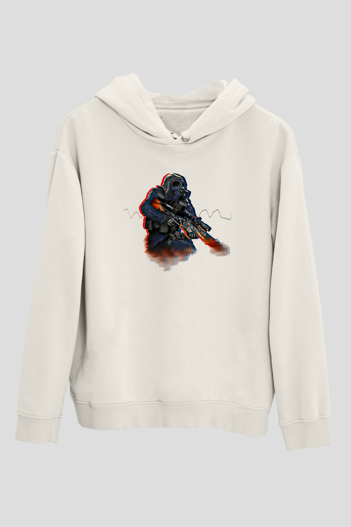 Counter Strike Baskılı Beyaz Unisex Kapüşonlu Sweatshirt