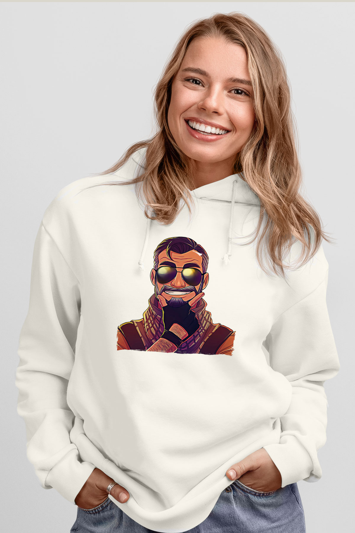 Counter Strike Baskılı Beyaz Unisex Kapüşonlu Sweatshirt