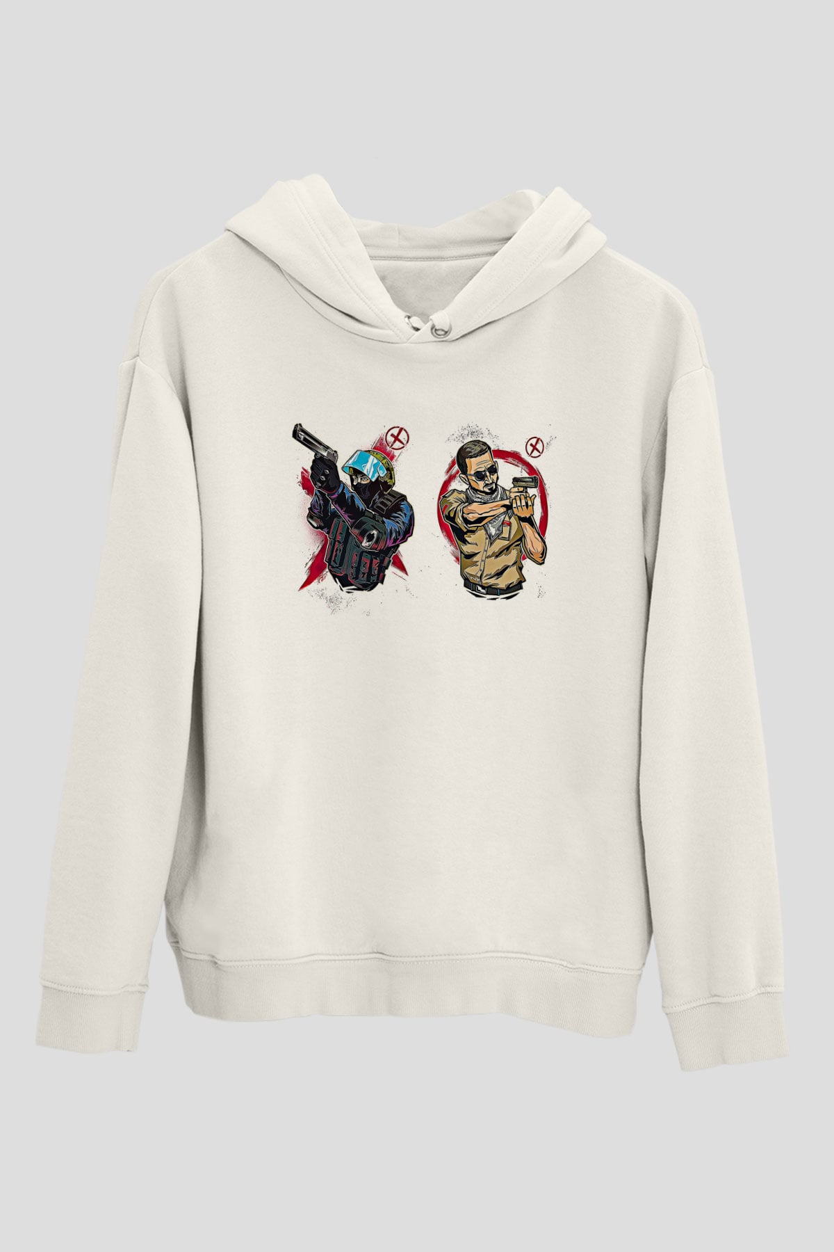 Counter Strike Baskılı Beyaz Unisex Kapüşonlu Sweatshirt