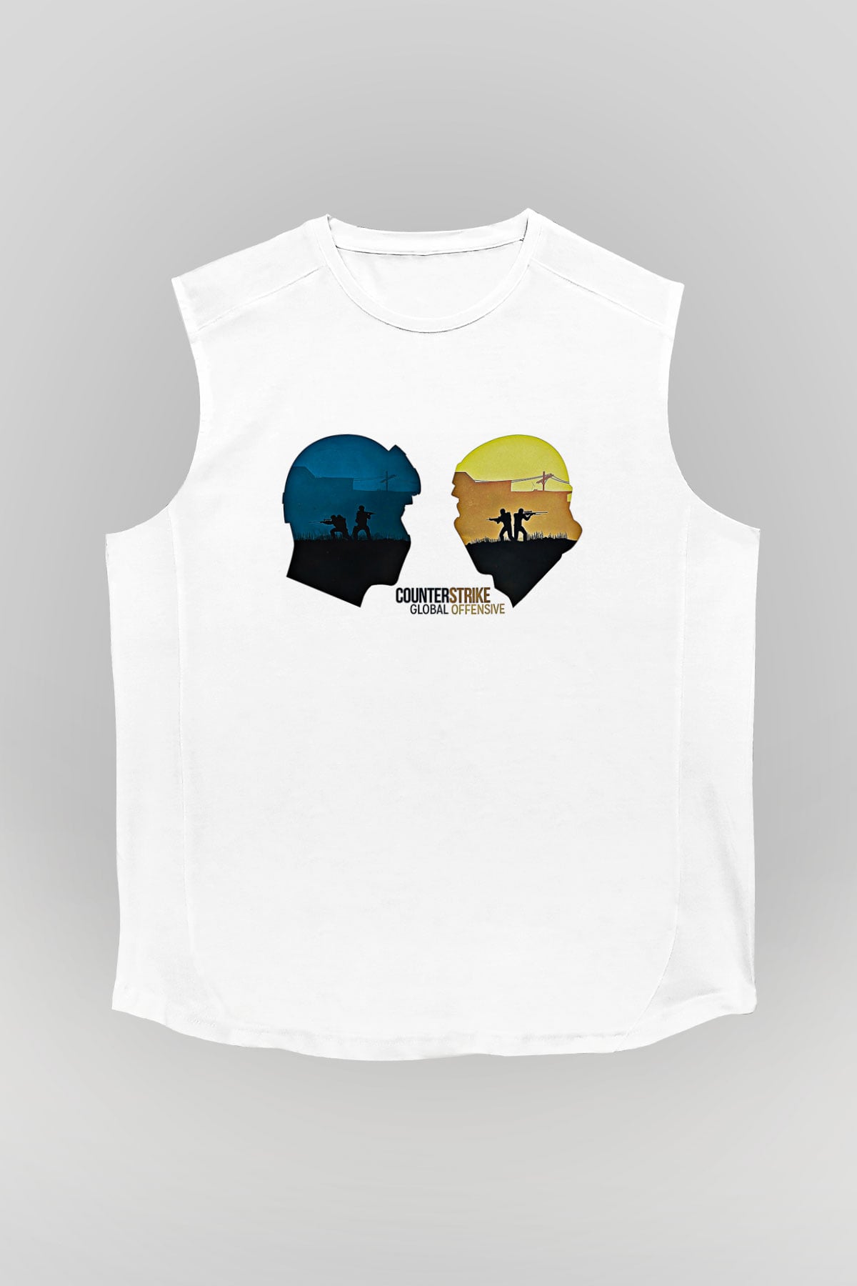 Counter Strike Baskılı Beyaz Unisex Kolsuz Tişört - Tshirt