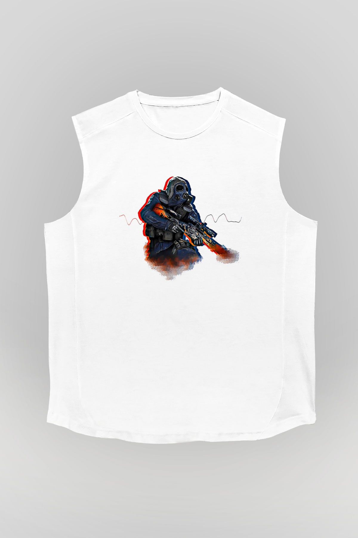 Counter Strike Baskılı Beyaz Unisex Kolsuz Tişört - Tshirt