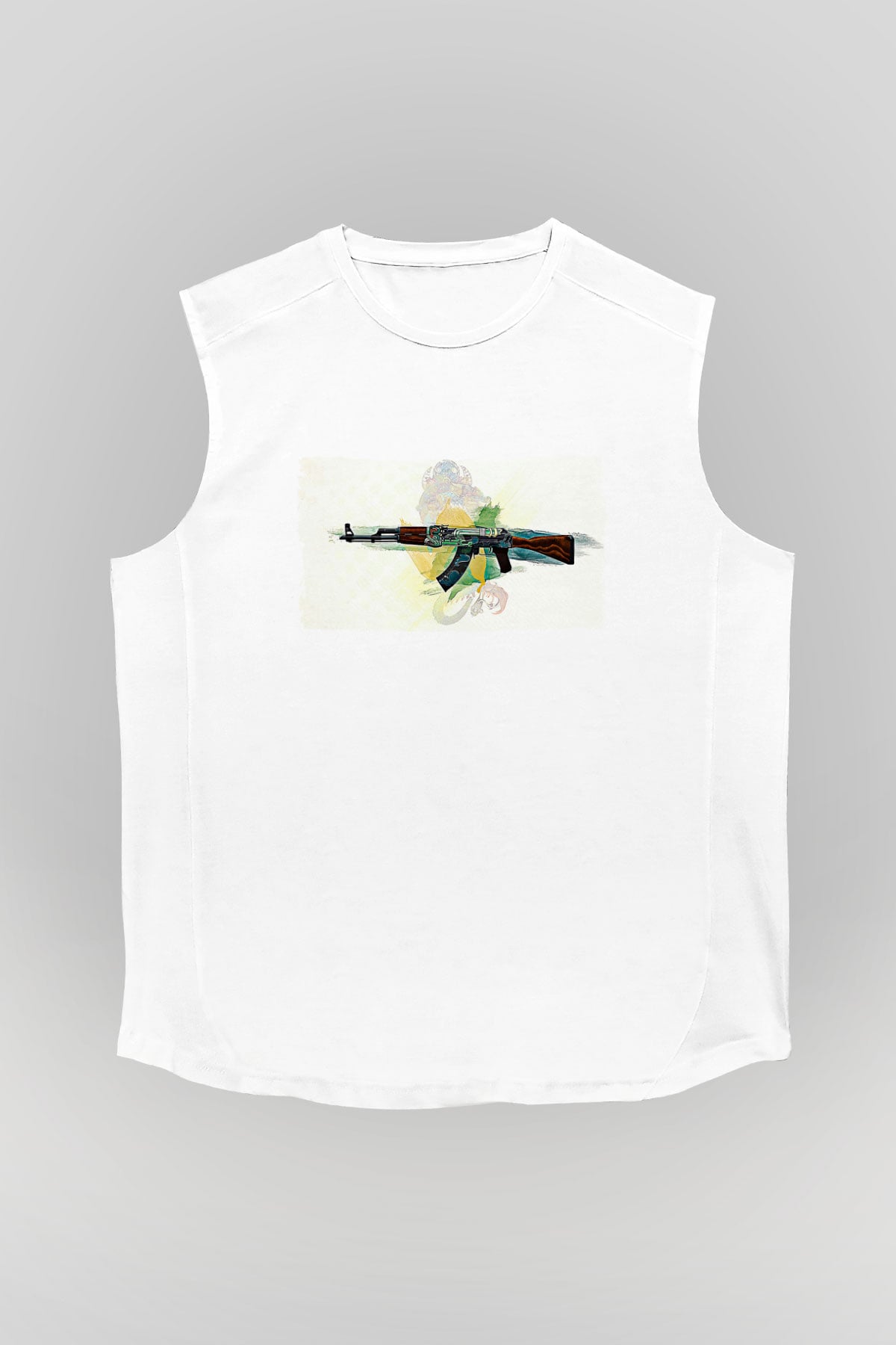 Counter Strike Baskılı Beyaz Unisex Kolsuz Tişört - Tshirt