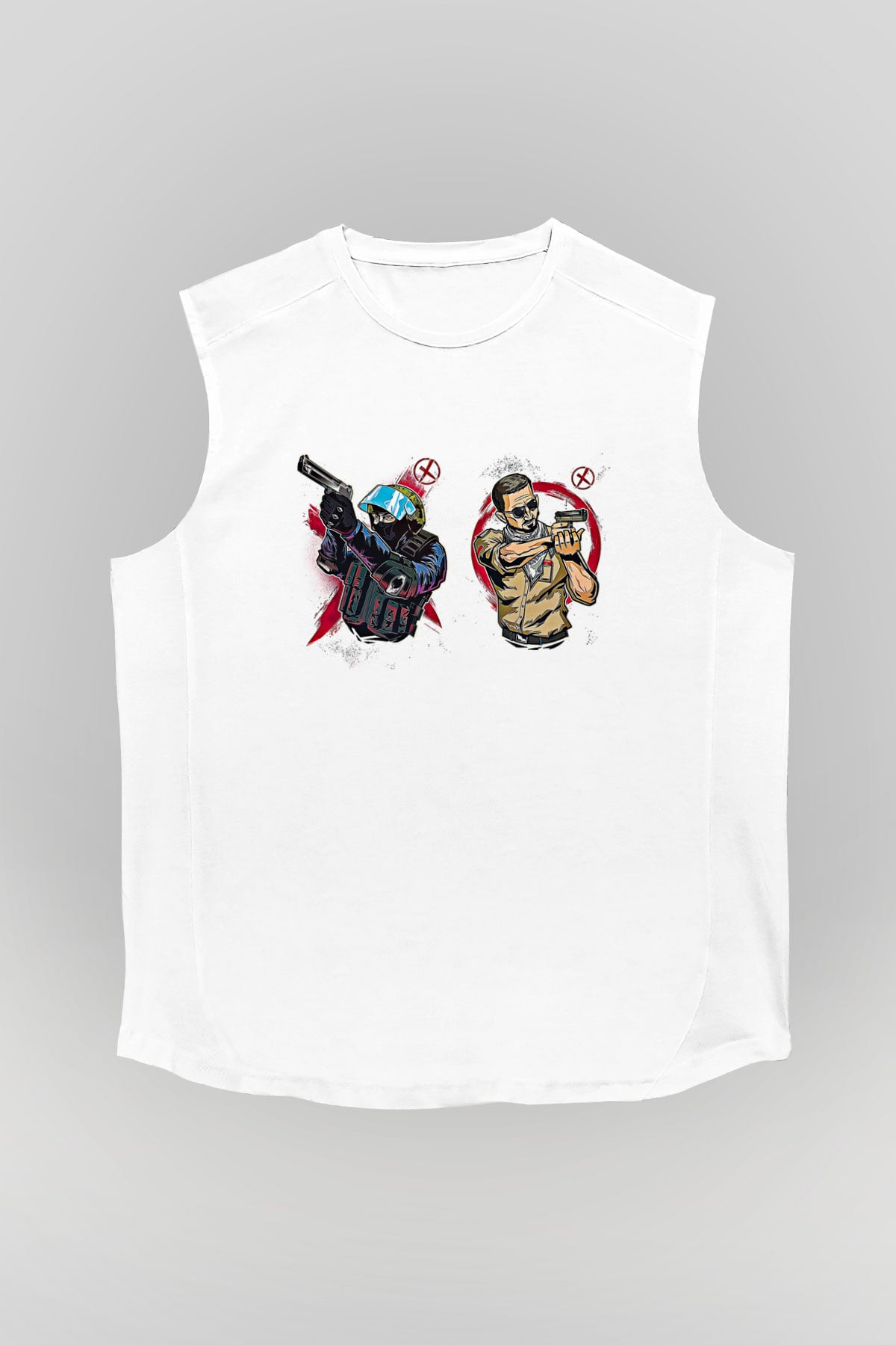 Counter Strike Baskılı Beyaz Unisex Kolsuz Tişört - Tshirt