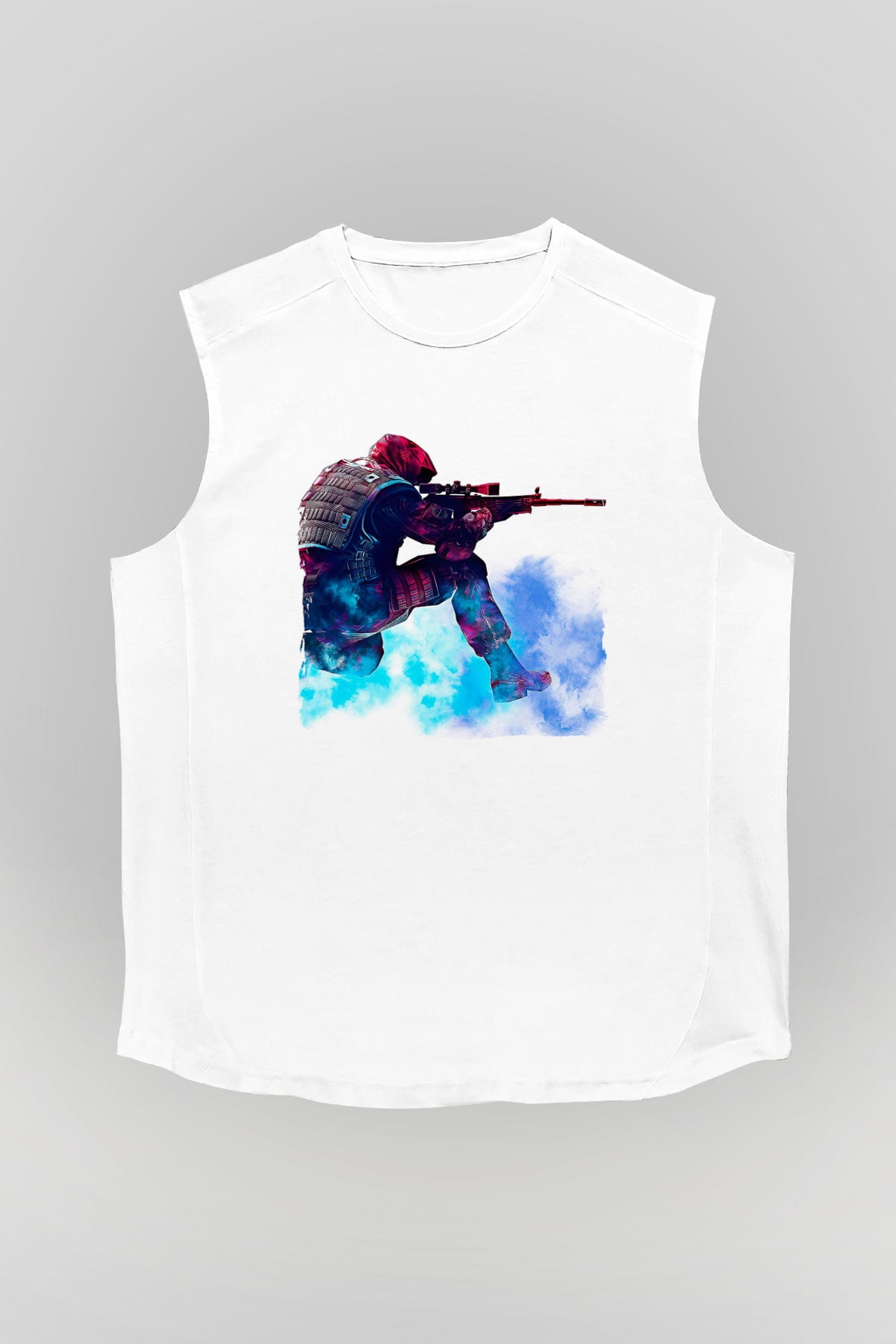 Counter Strike Baskılı Beyaz Unisex Kolsuz Tişört - Tshirt