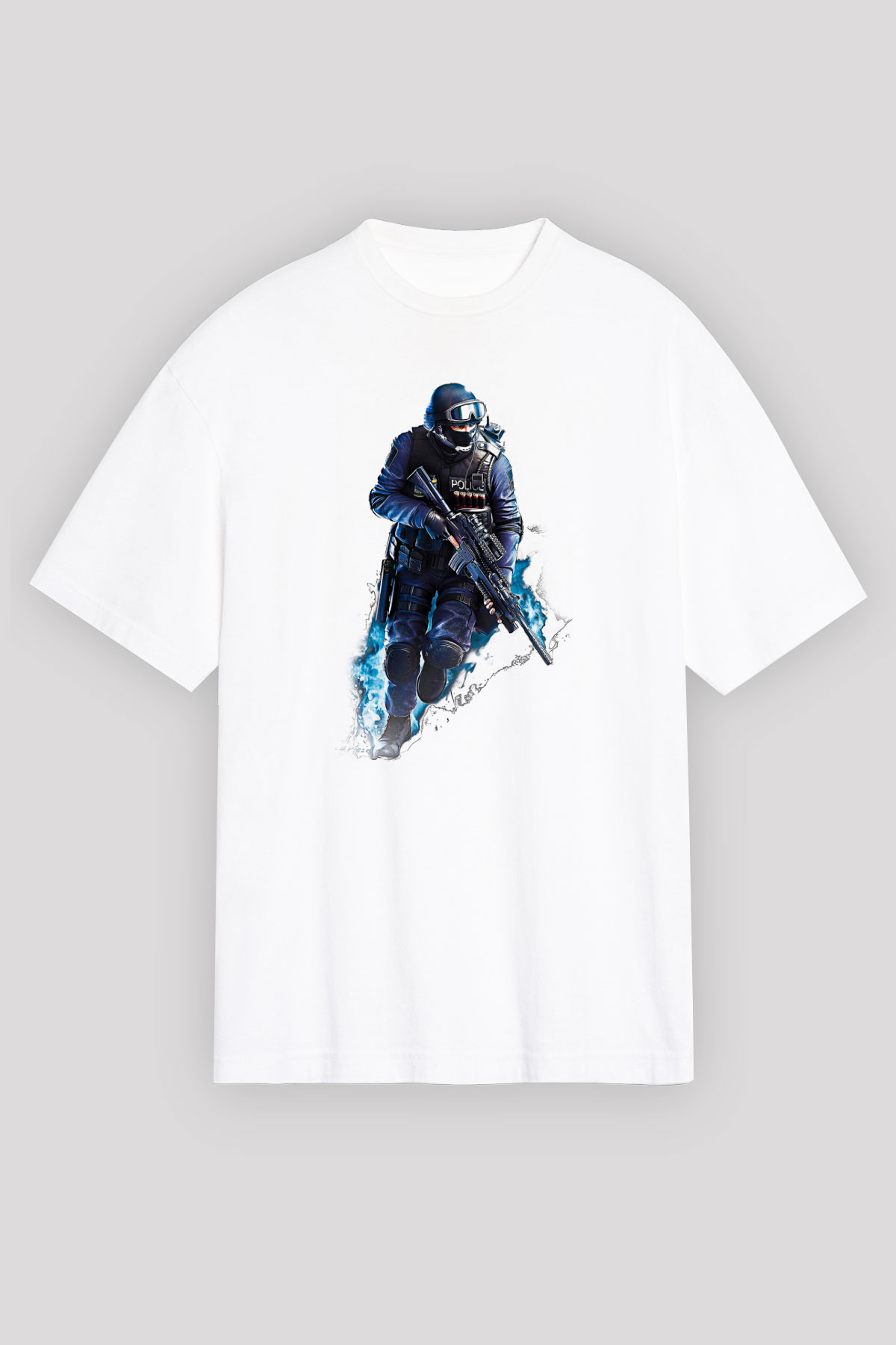 Counter Strike Baskılı Beyaz Unisex Oversize Tişört - Tshirt