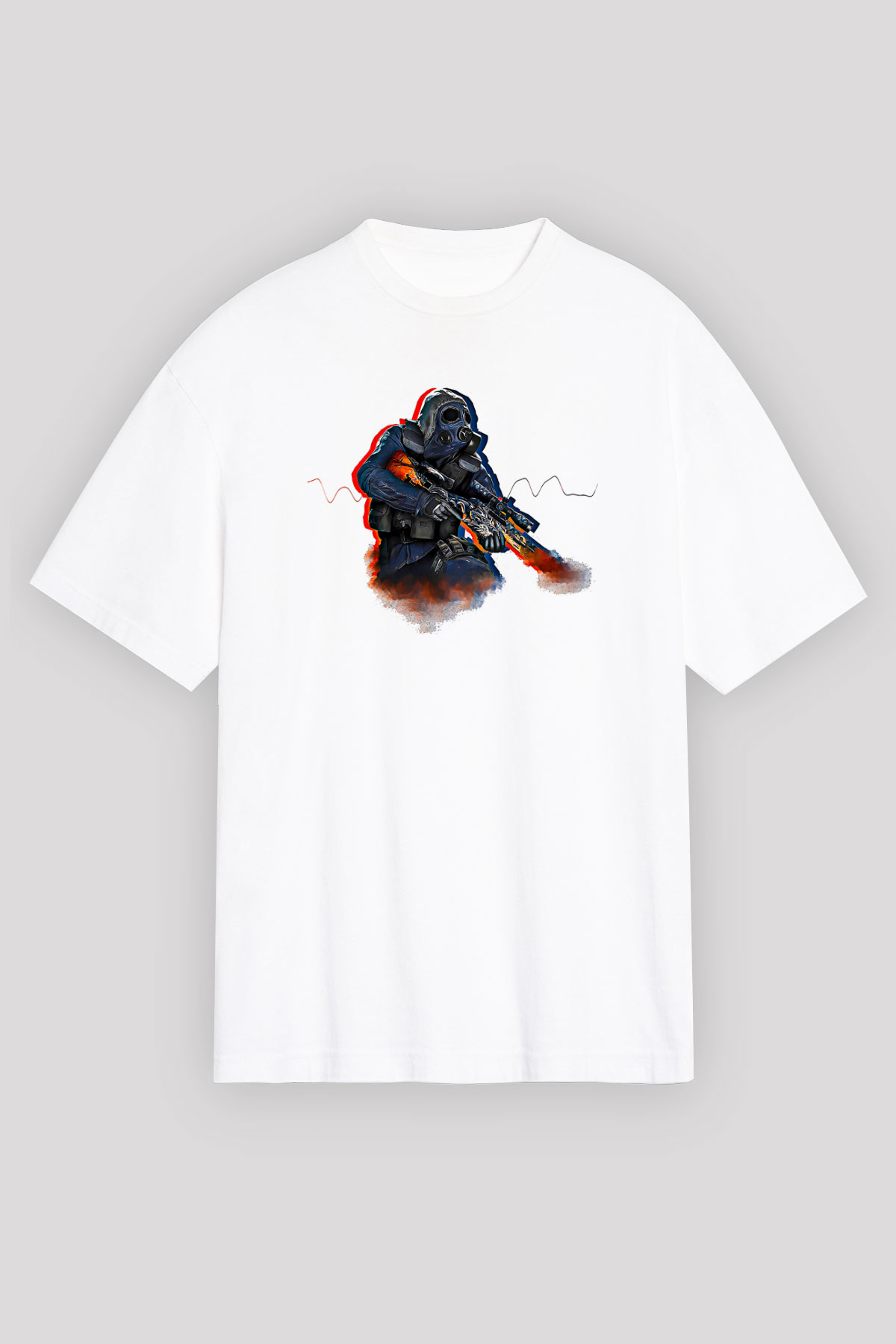 Counter Strike Baskılı Beyaz Unisex Oversize Tişört - Tshirt