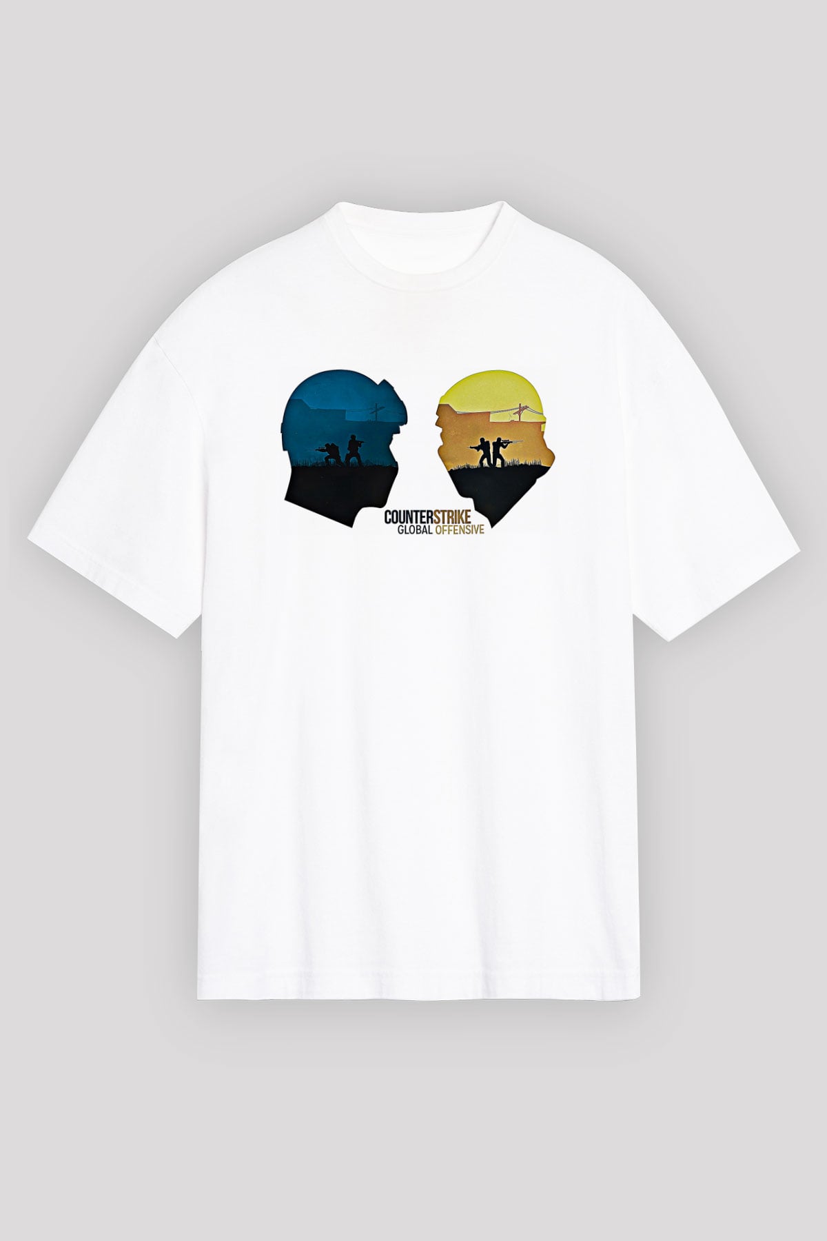 Counter Strike Baskılı Beyaz Unisex Oversize Tişört - Tshirt