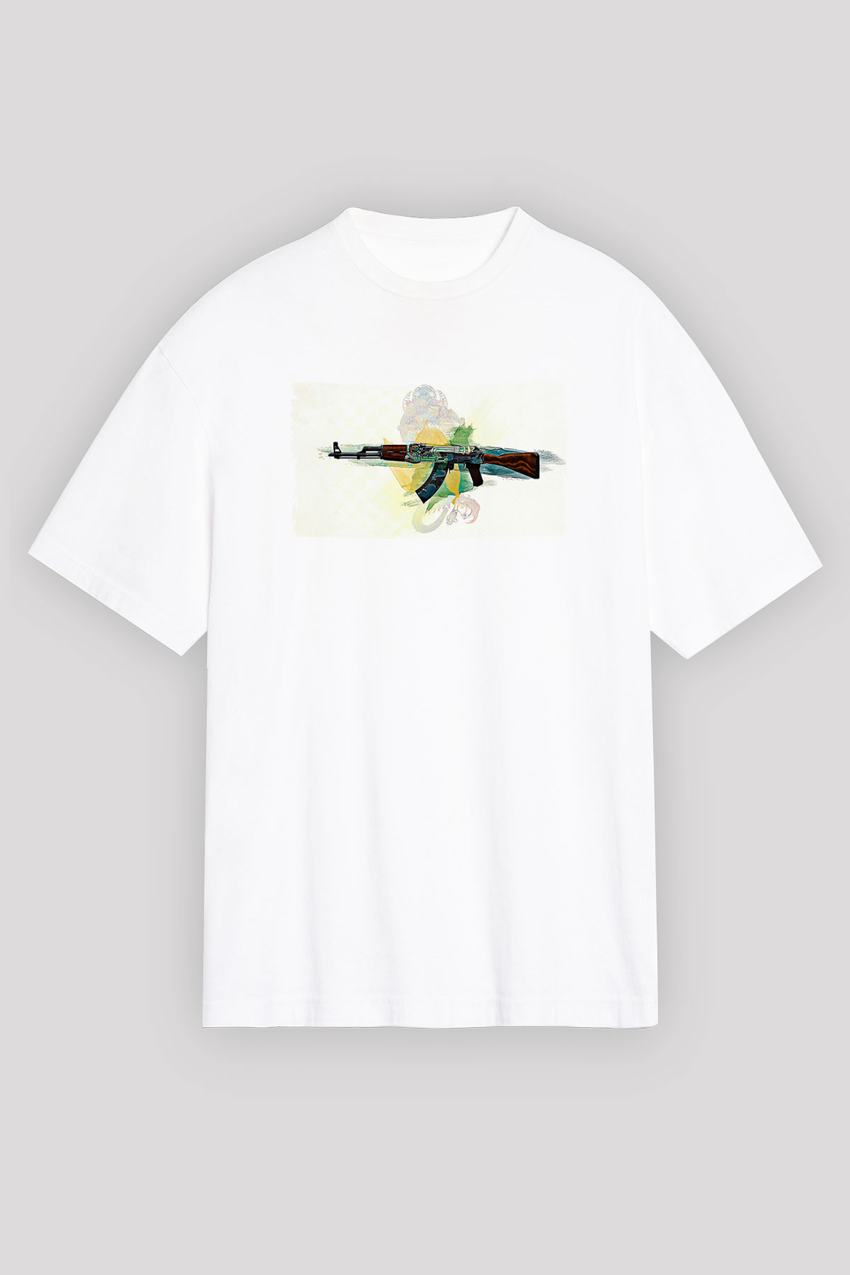 Counter Strike Baskılı Beyaz Unisex Oversize Tişört - Tshirt