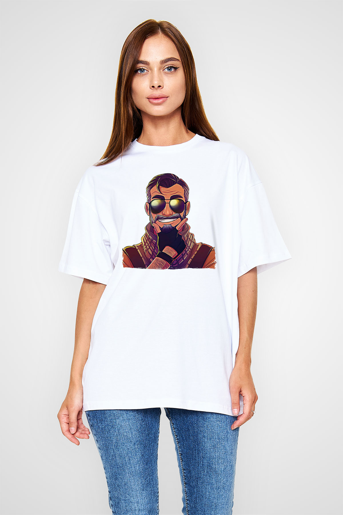 Counter Strike Baskılı Beyaz Unisex Oversize Tişört - Tshirt