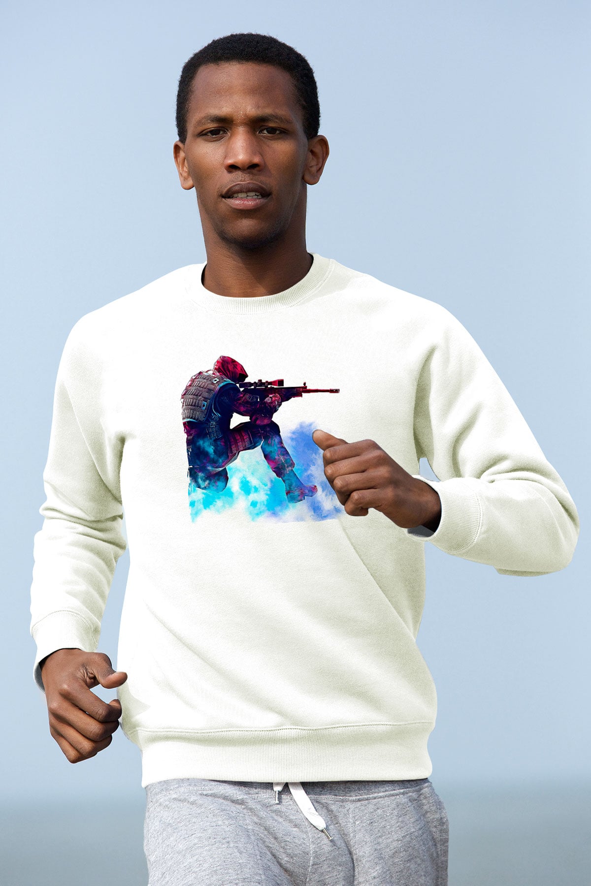 Counter Strike Baskılı Beyaz Unisex Sweatshirt