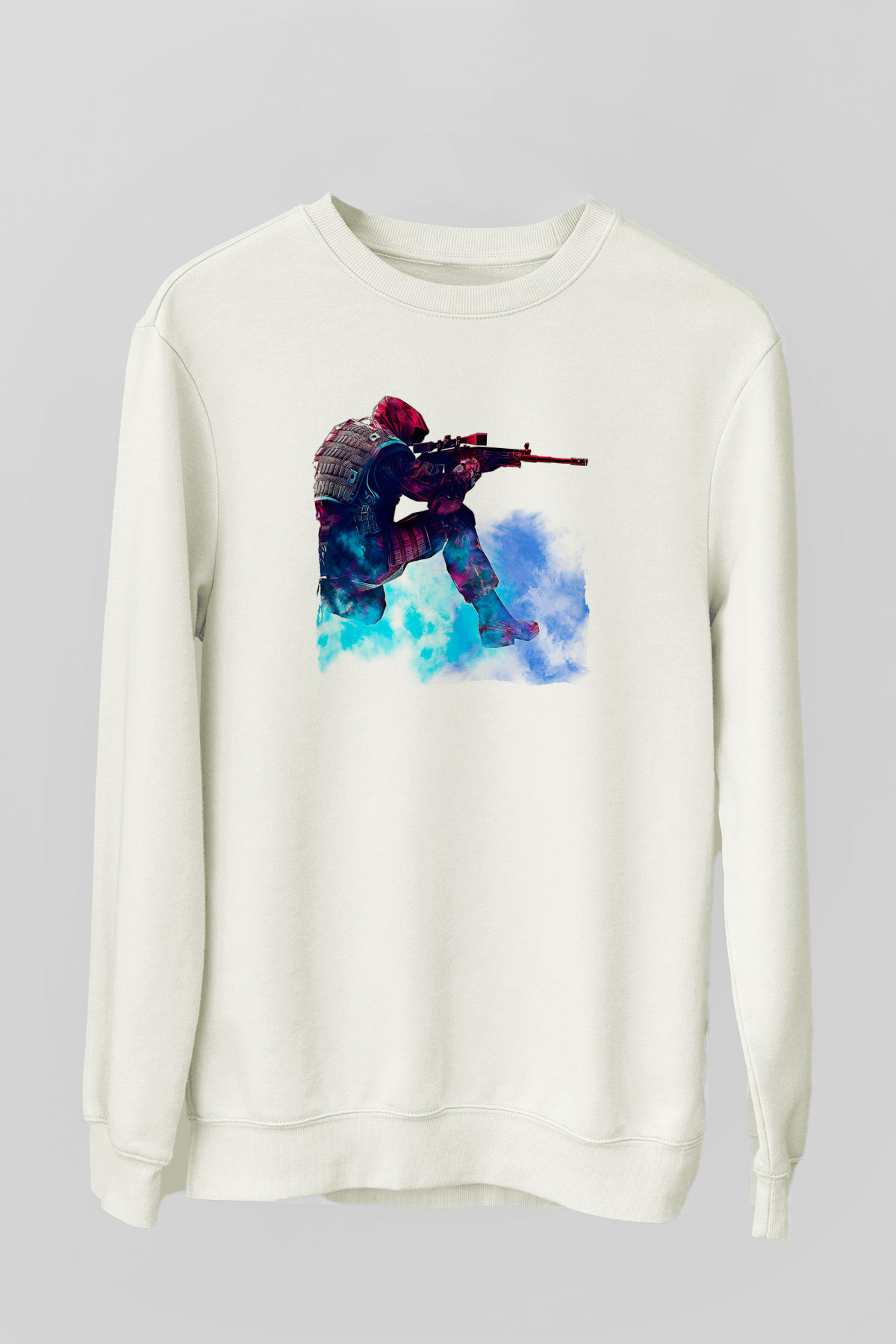 Counter Strike Baskılı Beyaz Unisex Sweatshirt