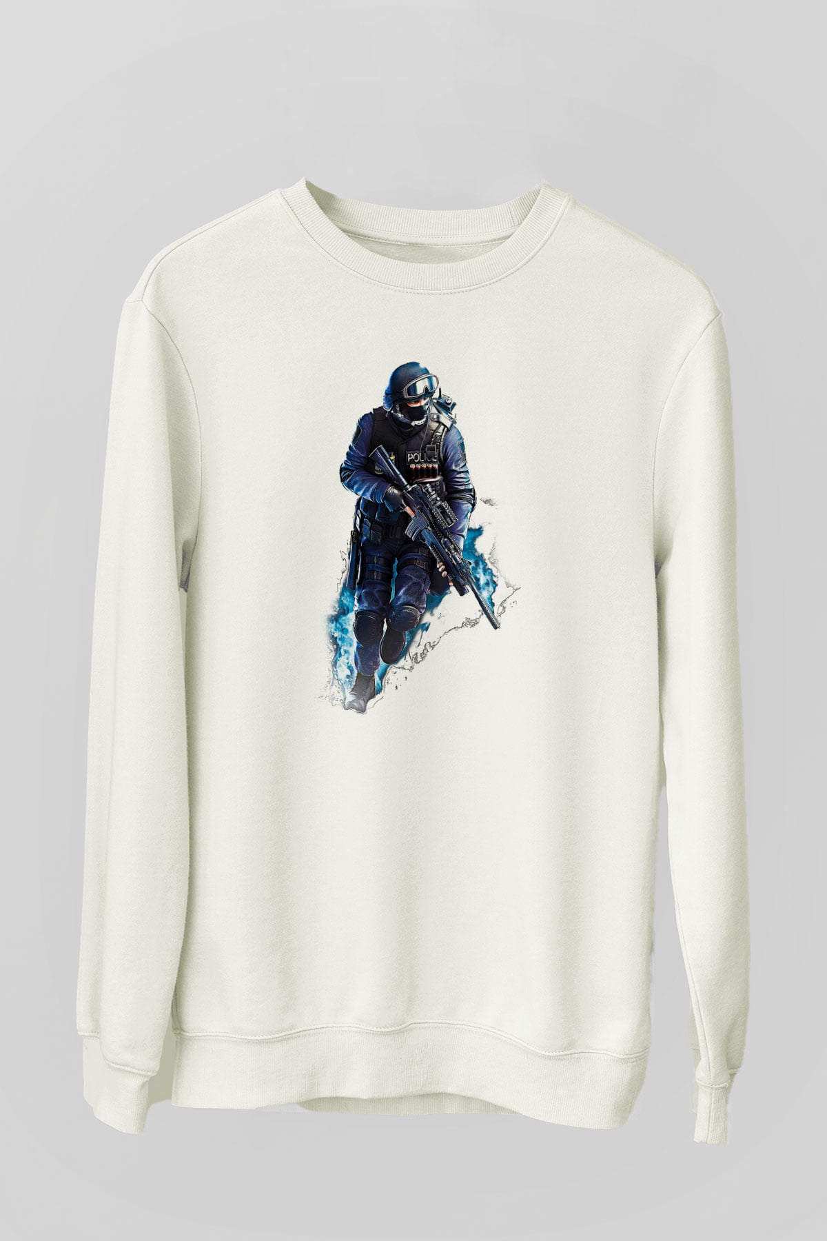 Counter Strike Baskılı Beyaz Unisex Sweatshirt