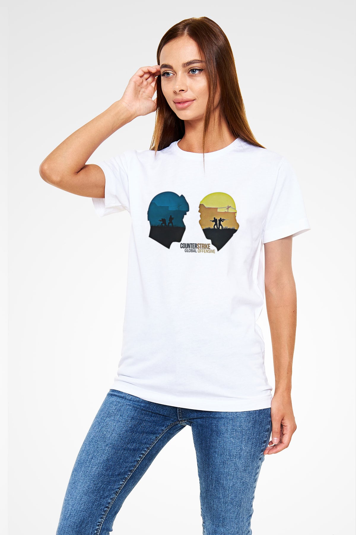 Counter Strike Baskılı Unisex Beyaz Tişört - Tshirt