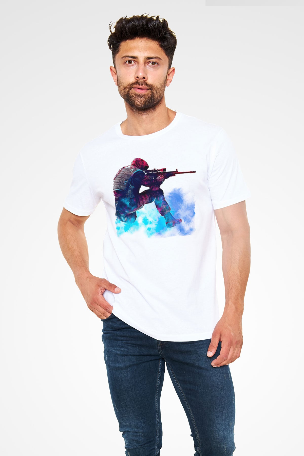 Counter Strike Baskılı Unisex Beyaz Tişört - Tshirt