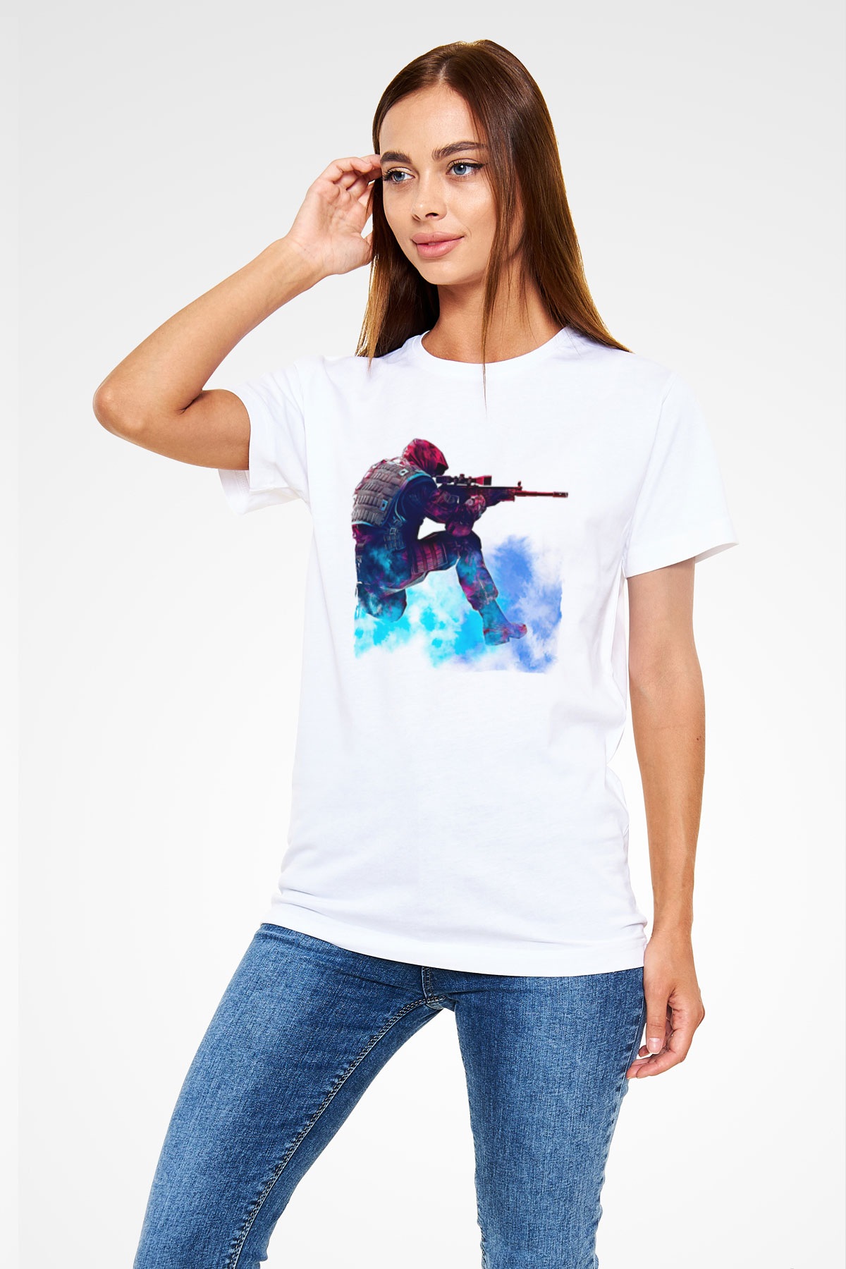 Counter Strike Baskılı Unisex Beyaz Tişört - Tshirt