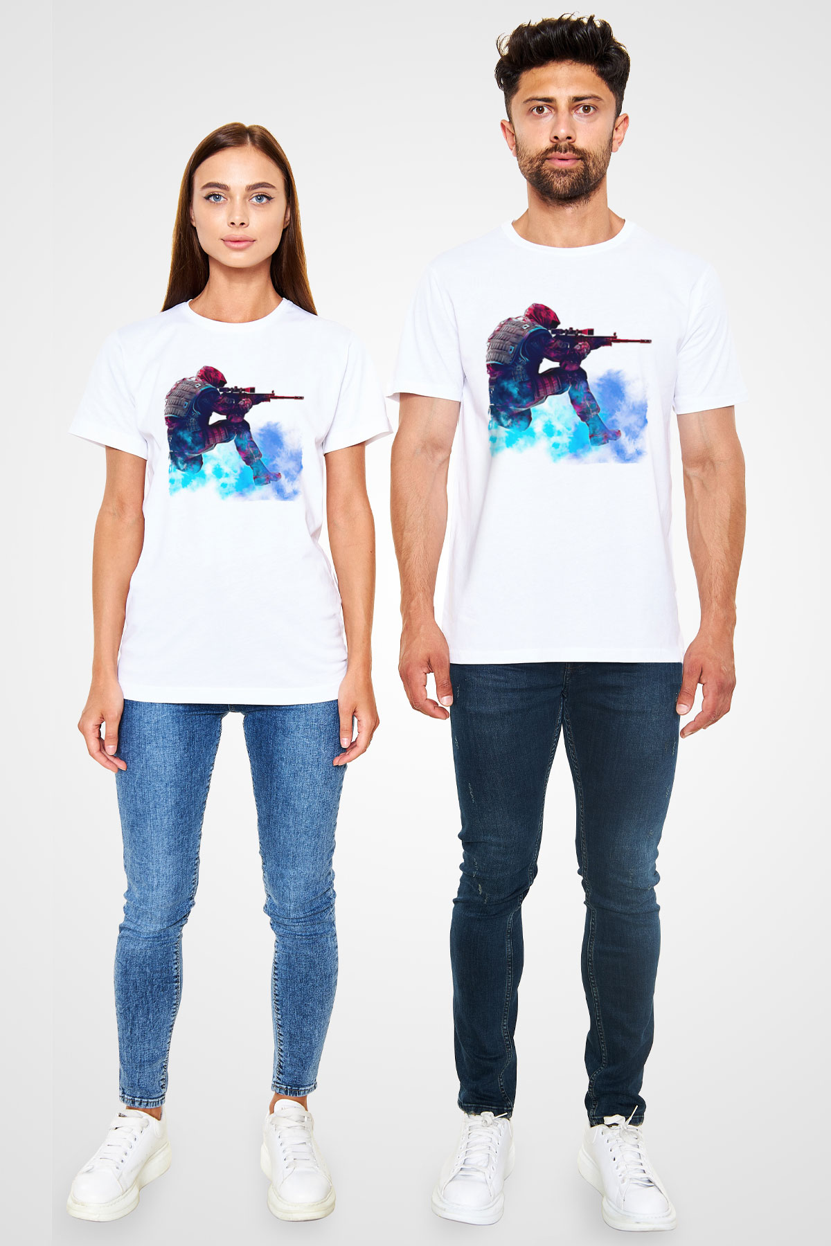 Counter Strike Baskılı Unisex Beyaz Tişört - Tshirt