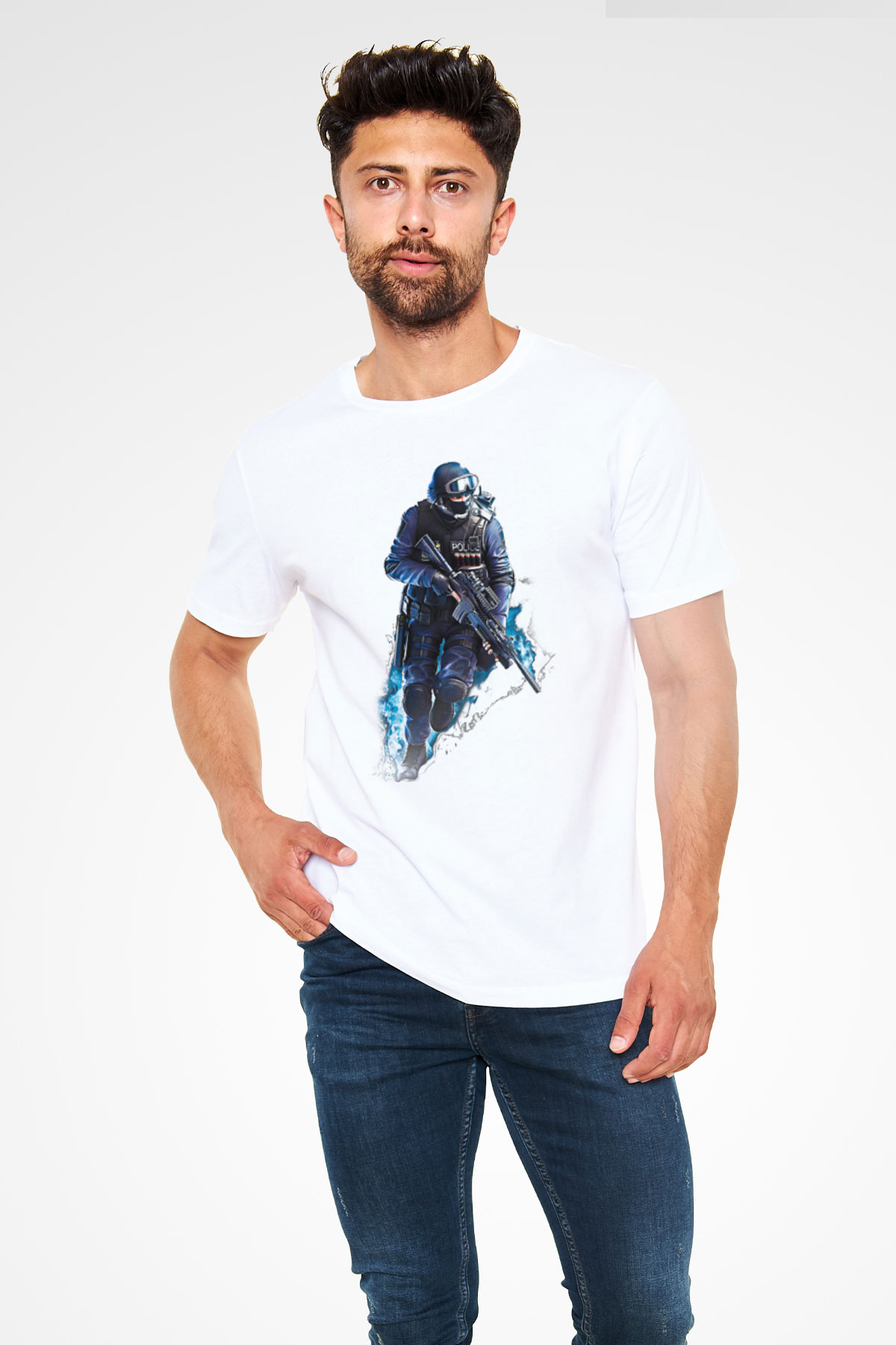 Counter Strike Baskılı Unisex Beyaz Tişört - Tshirt