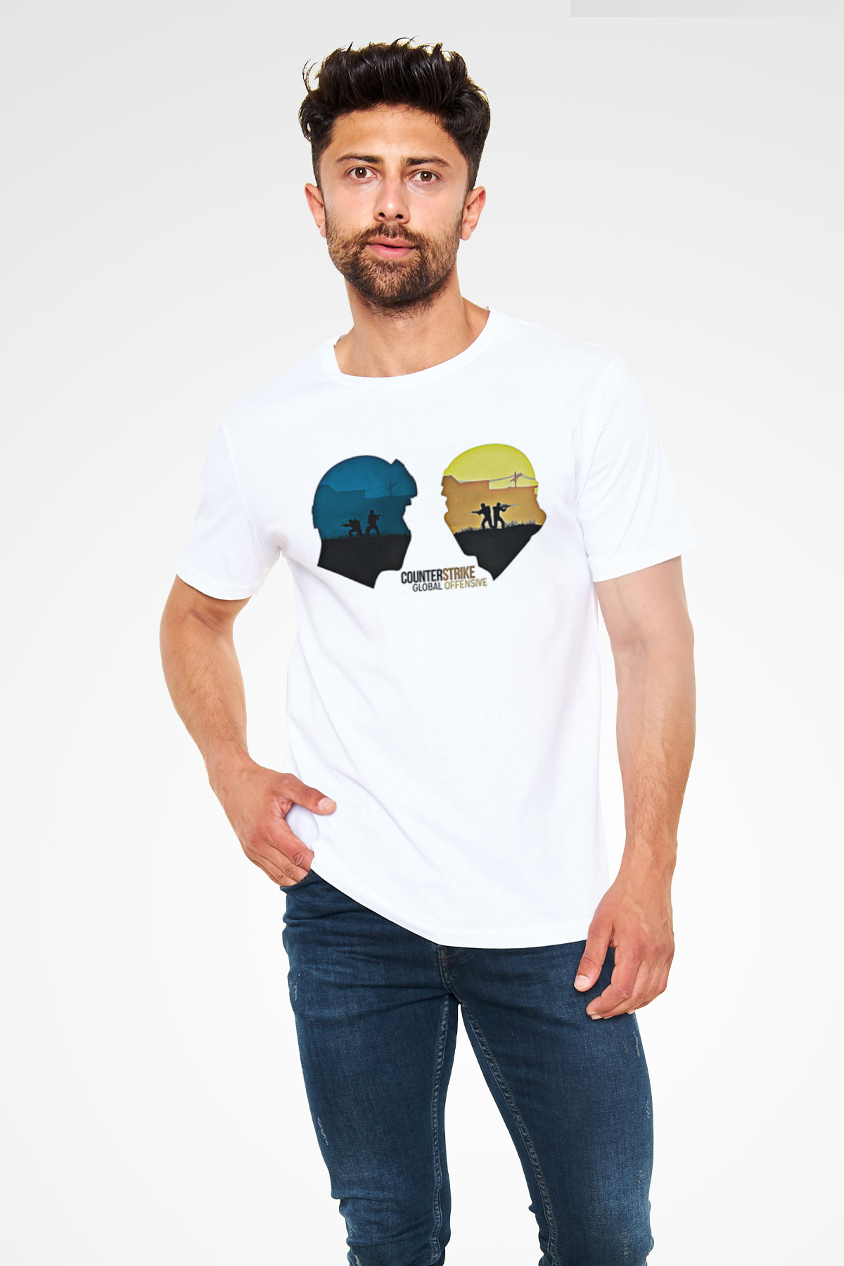 Counter Strike Baskılı Unisex Beyaz Tişört - Tshirt