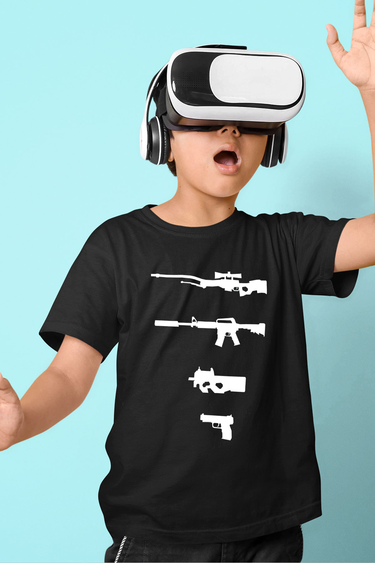 Counter Strike Baskılı Unisex Siyah Çocuk Tişört - Tshirt