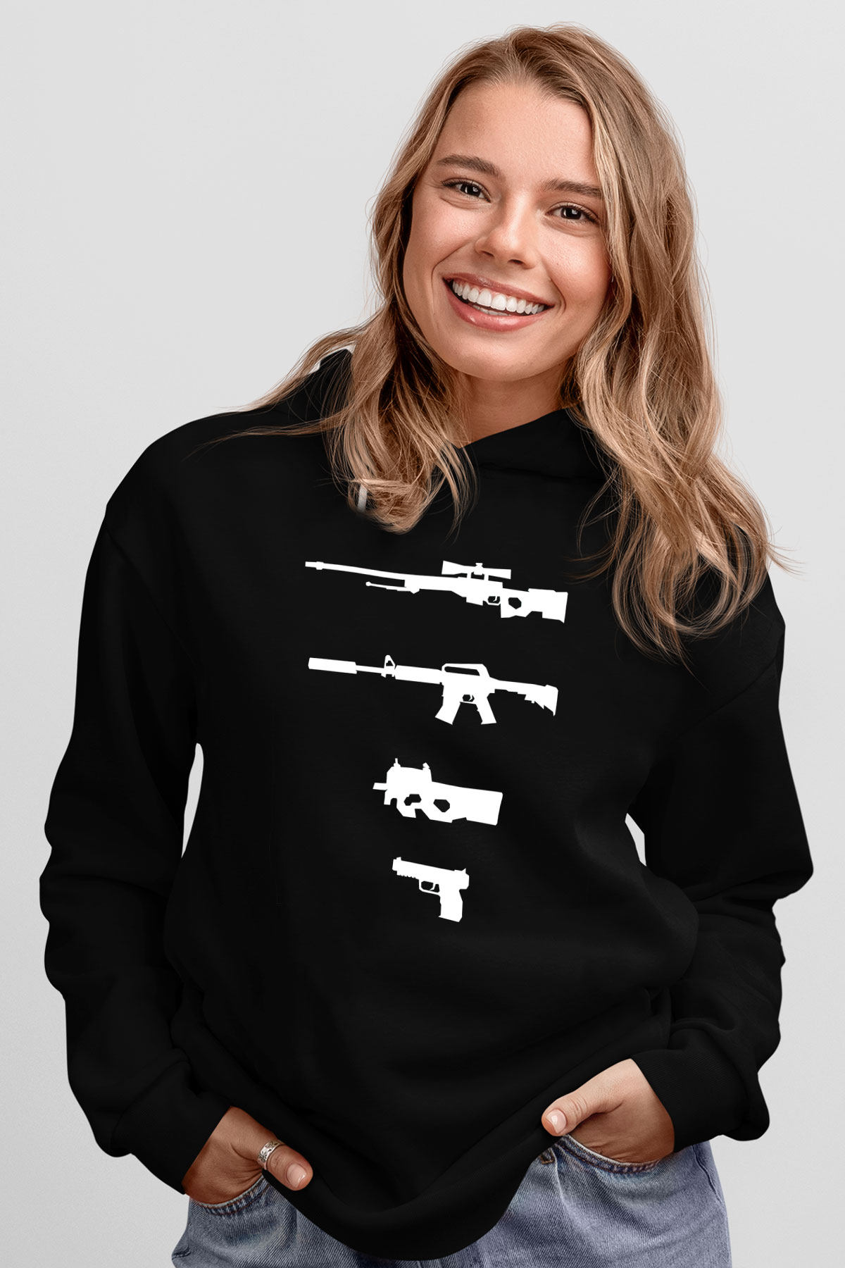 Counter Strike Baskılı Unisex Siyah Kapüşonlu Sweatshirt