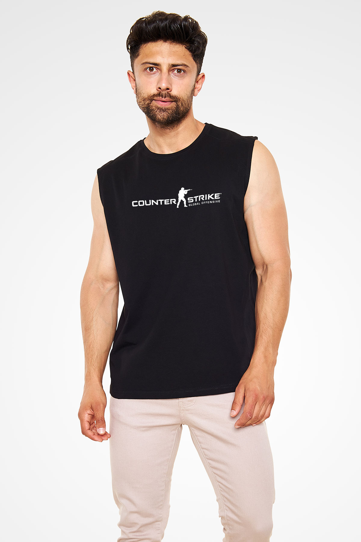 Counter Strike Baskılı Unisex Siyah Kolsuz Tişört - Tshirt