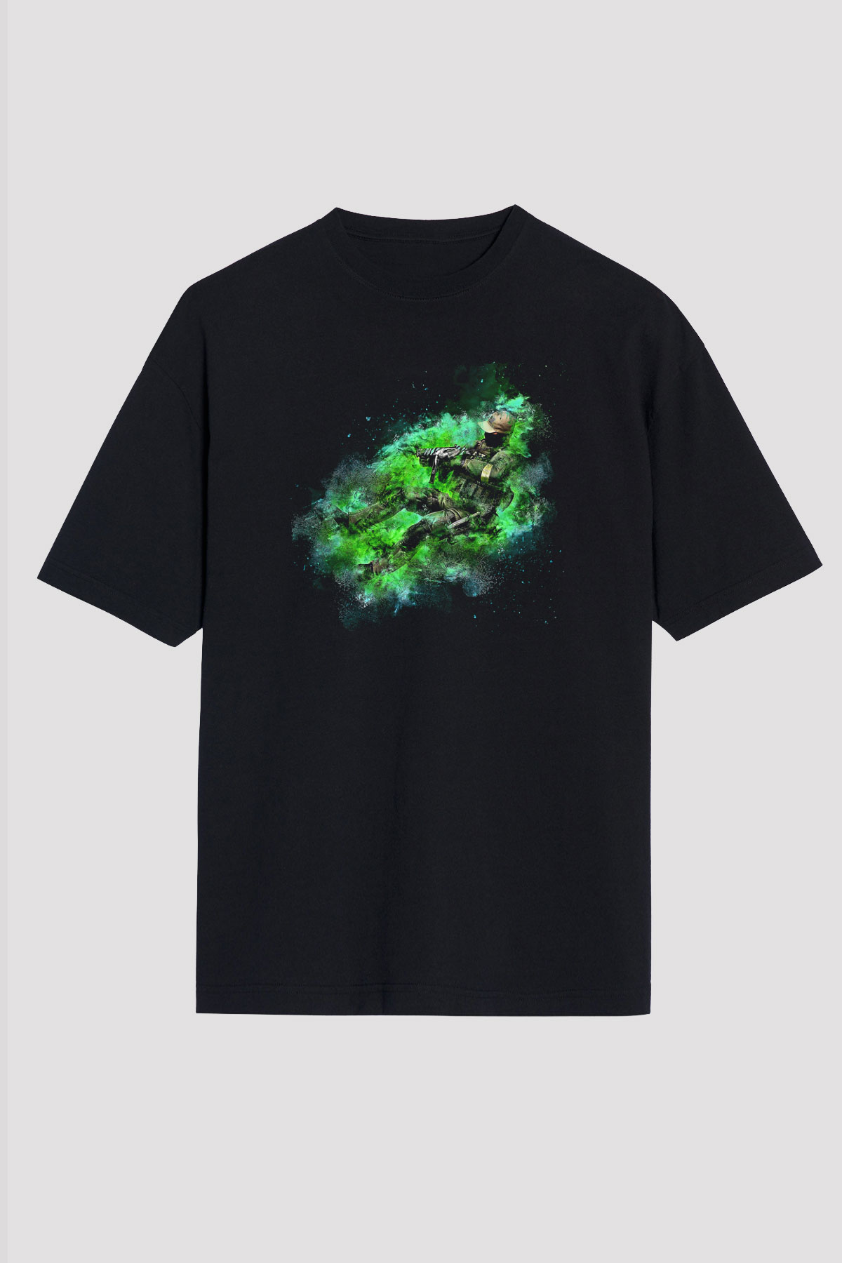 Counter Strike Baskılı Unisex Siyah Oversize Tişört - Tshirt