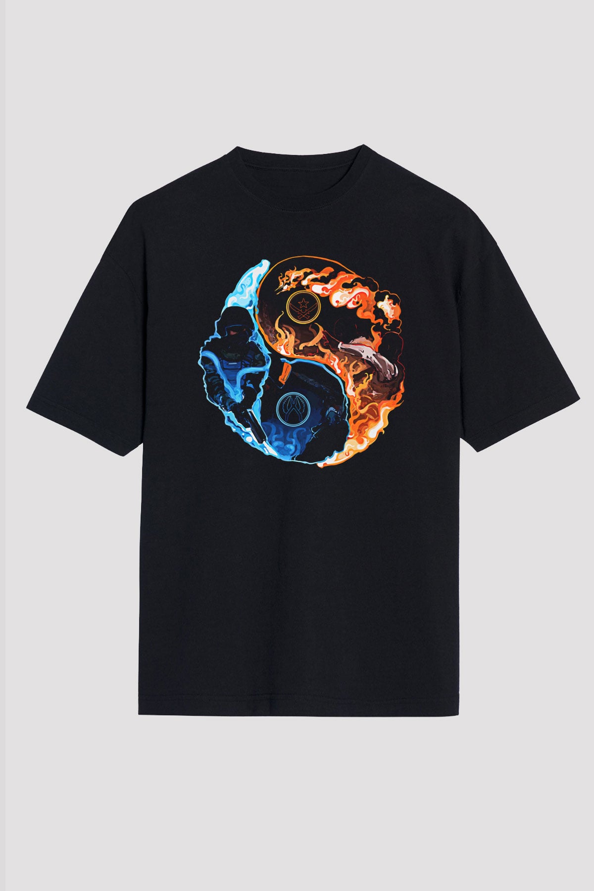 Counter Strike Baskılı Unisex Siyah Oversize Tişört - Tshirt
