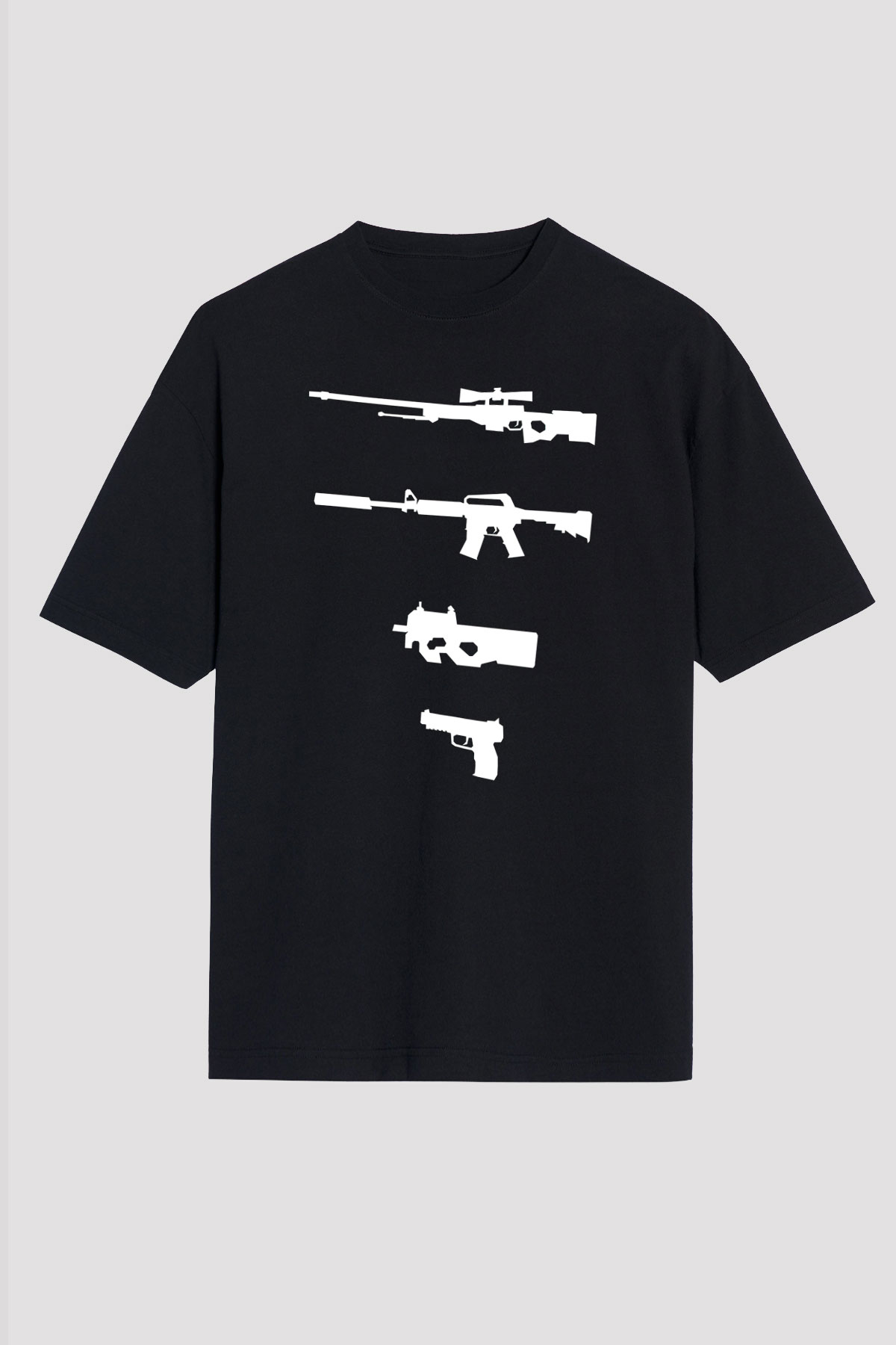Counter Strike Baskılı Unisex Siyah Oversize Tişört - Tshirt