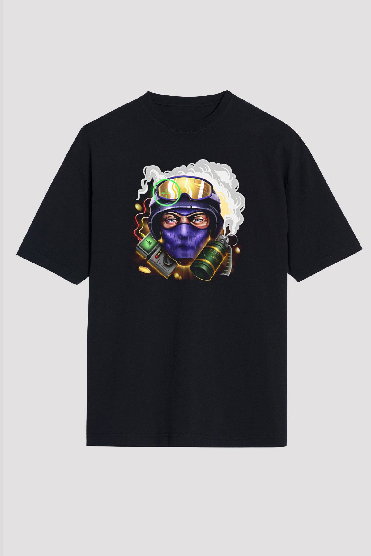 Counter Strike Baskılı Unisex Siyah Oversize Tişört - Tshirt