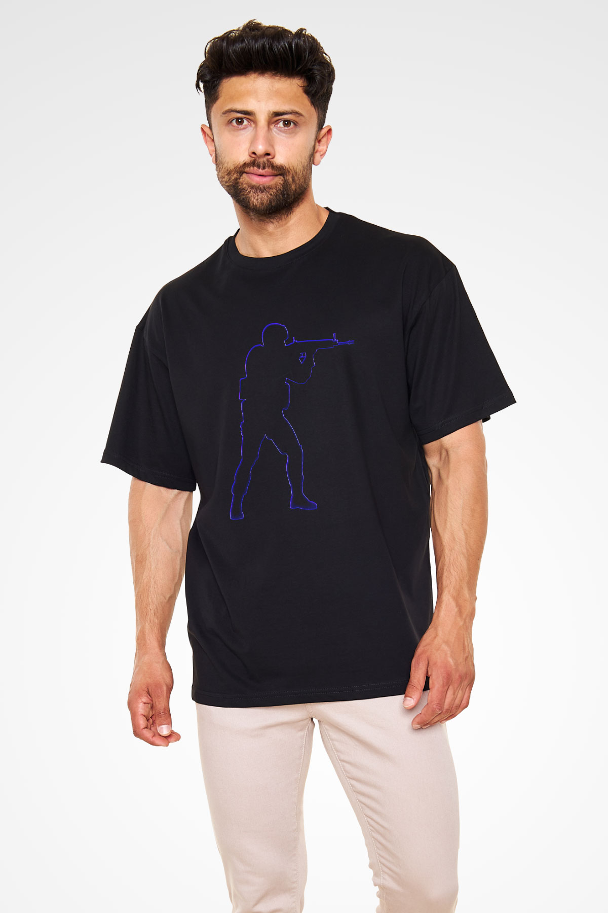 Counter Strike Baskılı Unisex Siyah Oversize Tişört - Tshirt