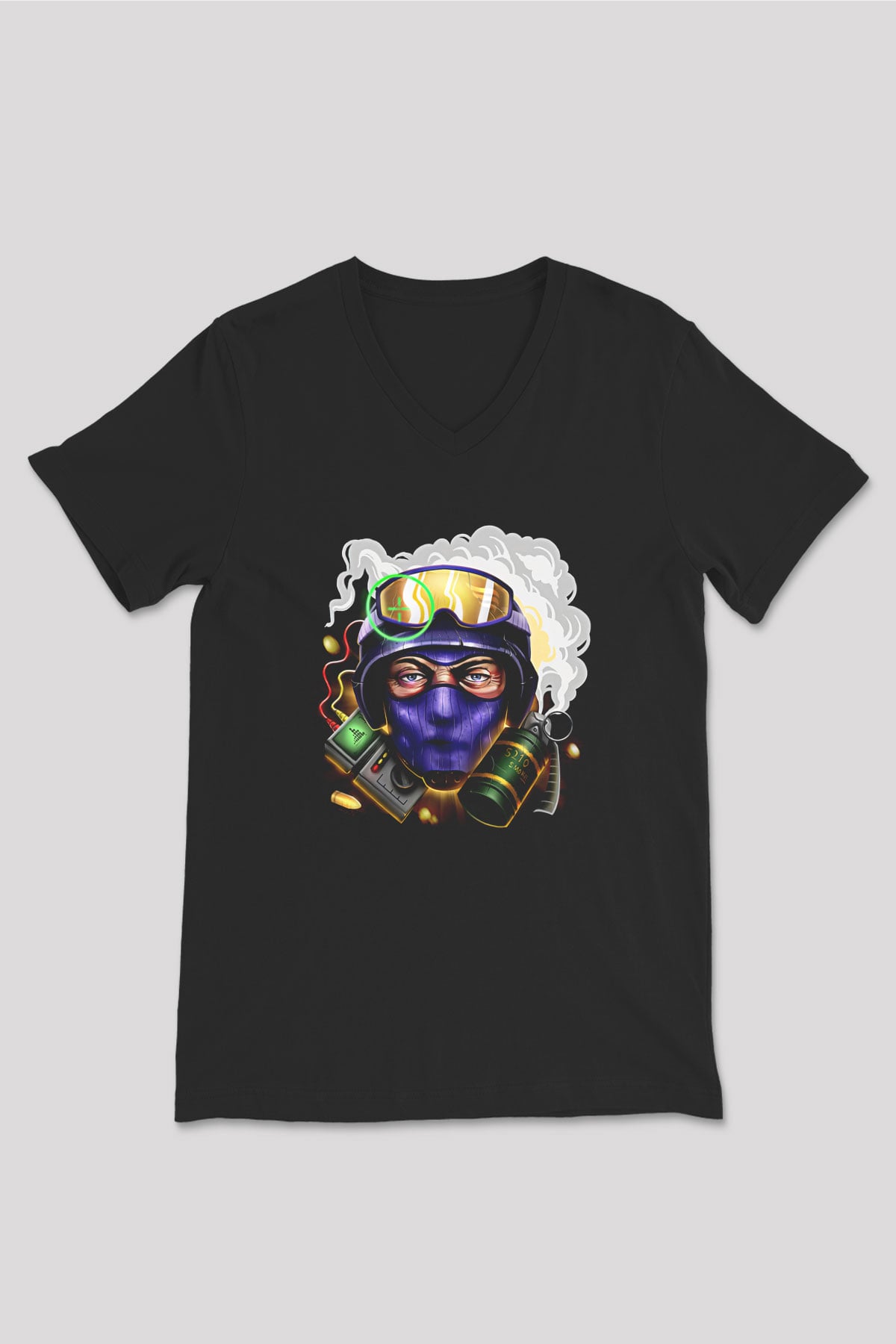 Counter Strike Baskılı Unisex Siyah V Yaka Tişört - Tshirt