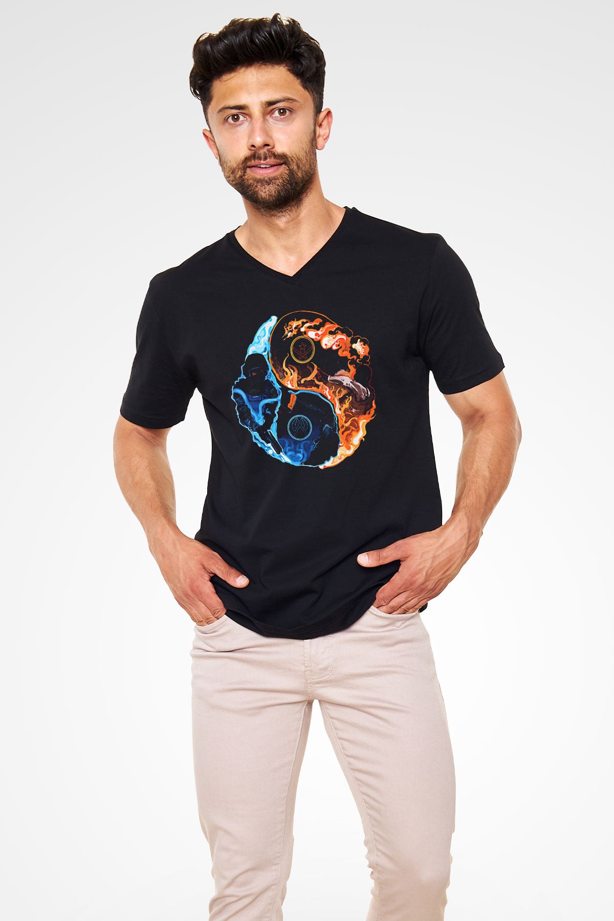 Counter Strike Baskılı Unisex Siyah V Yaka Tişört - Tshirt