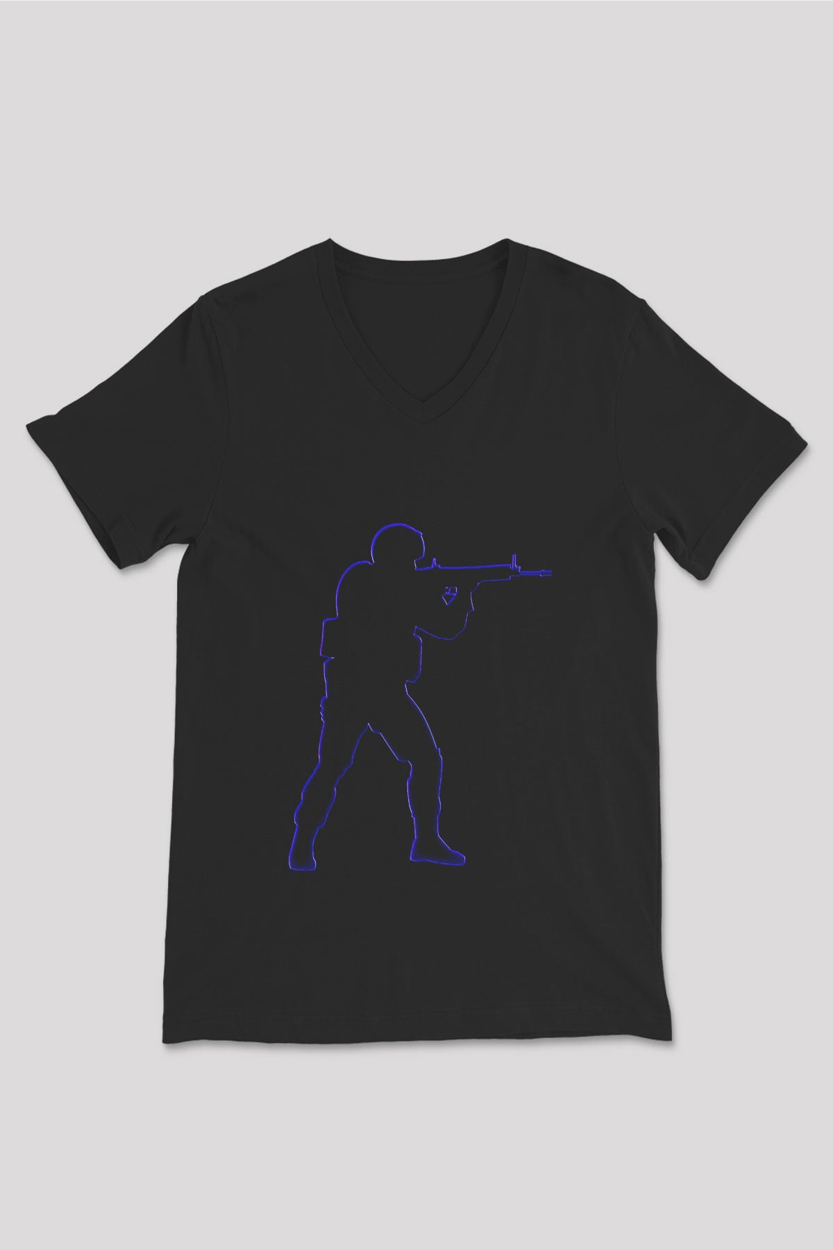 Counter Strike Baskılı Unisex Siyah V Yaka Tişört - Tshirt