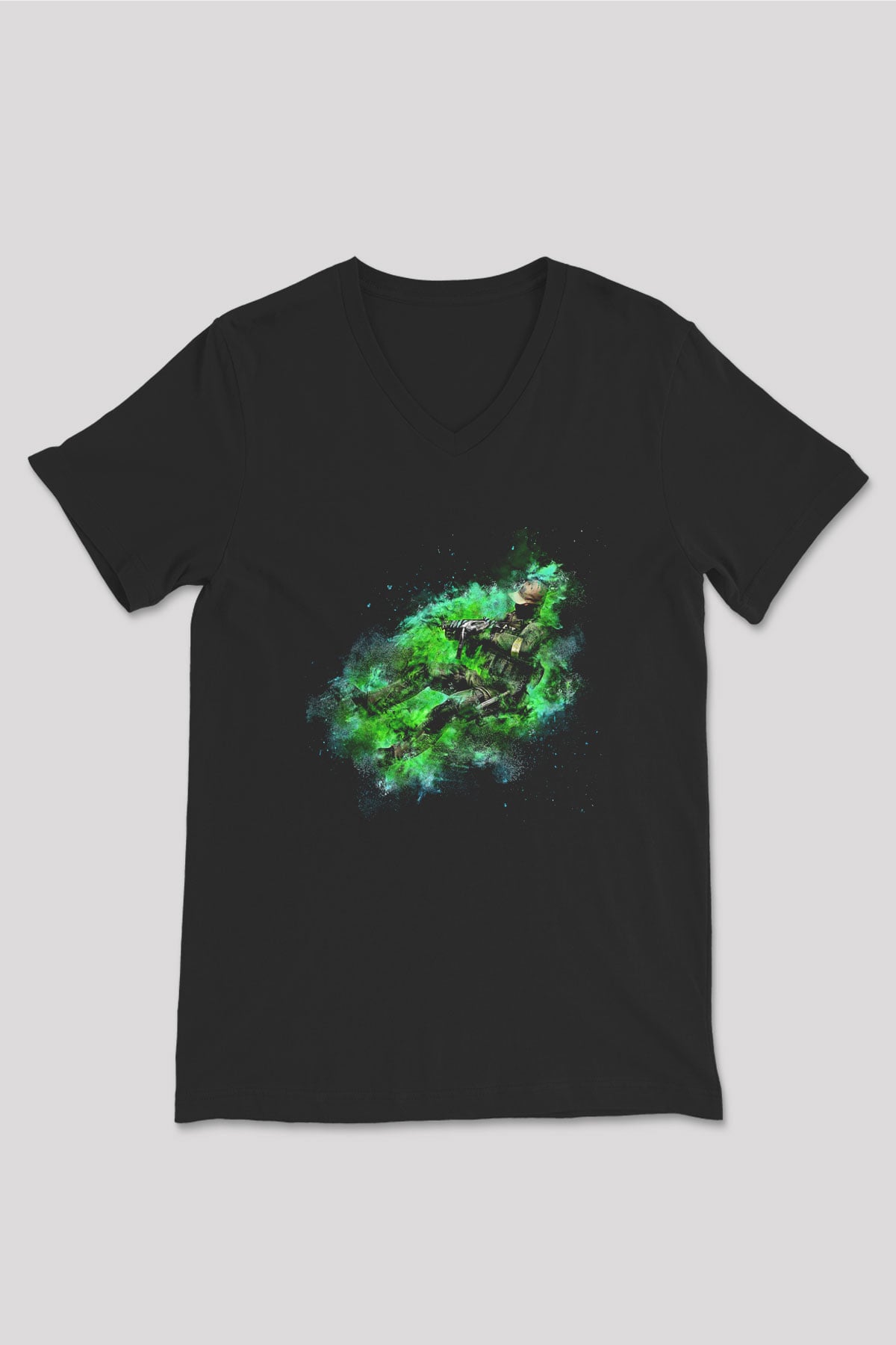Counter Strike Baskılı Unisex Siyah V Yaka Tişört - Tshirt