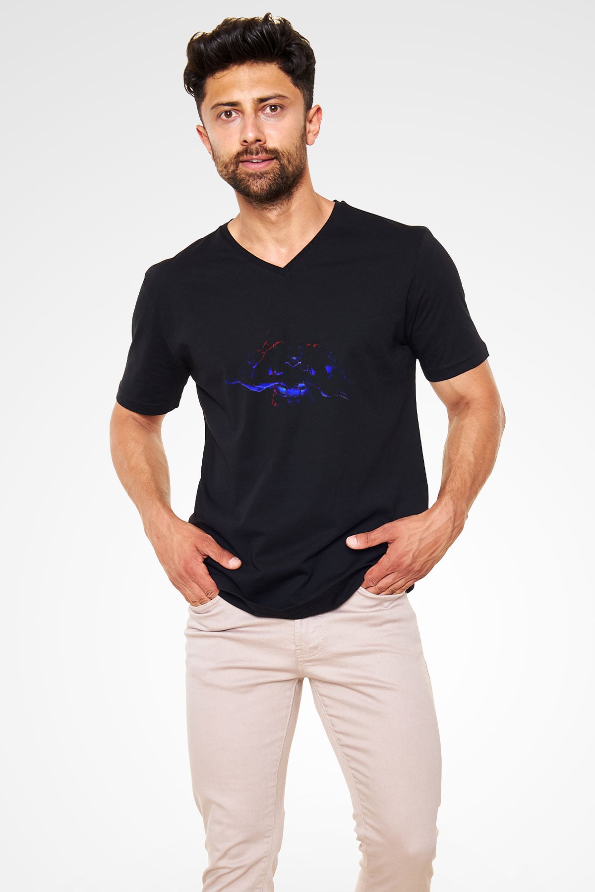 Counter Strike Baskılı Unisex Siyah V Yaka Tişört - Tshirt