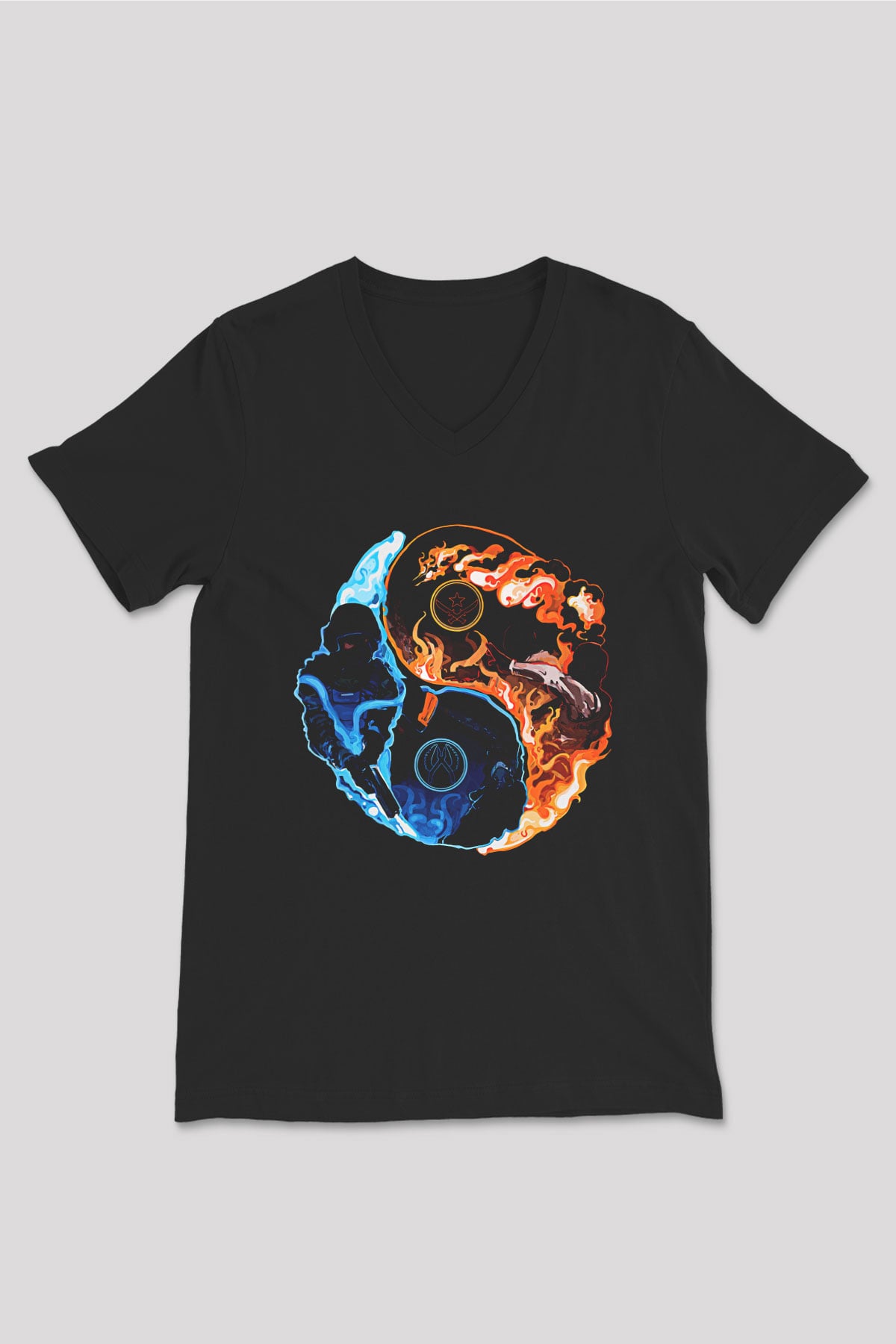 Counter Strike Baskılı Unisex Siyah V Yaka Tişört - Tshirt