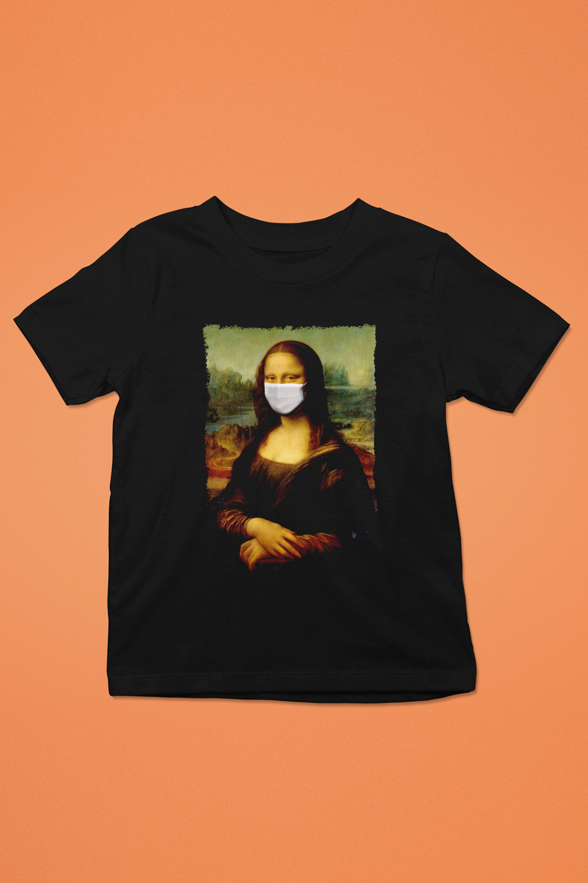 Covid Korona Mona Lisa Baskılı Unisex Siyah  Çocuk Tişört