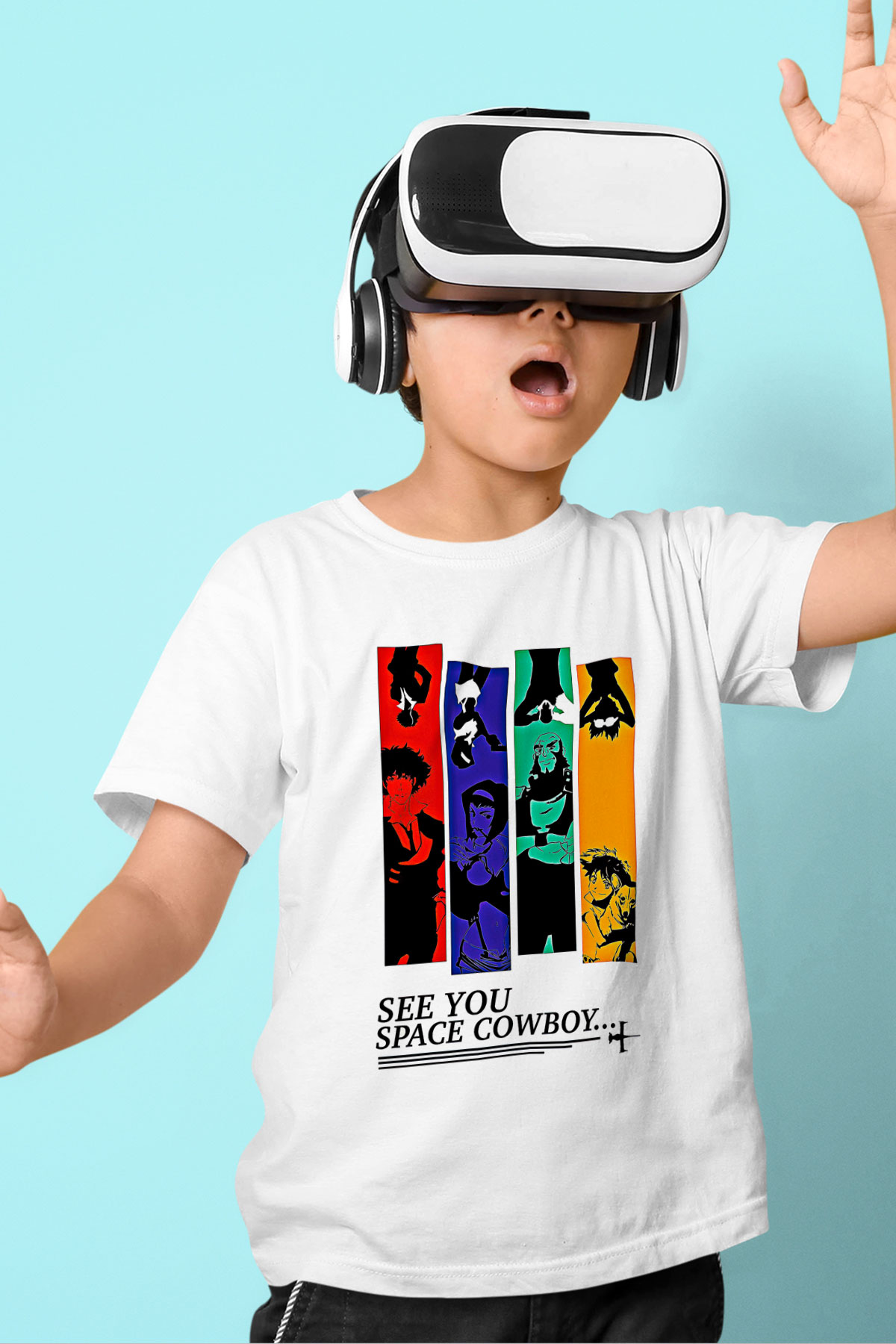 Cowboy Bebop Baskılı Beyaz Unisex Beyaz Çocuk Tişört - Tshirt