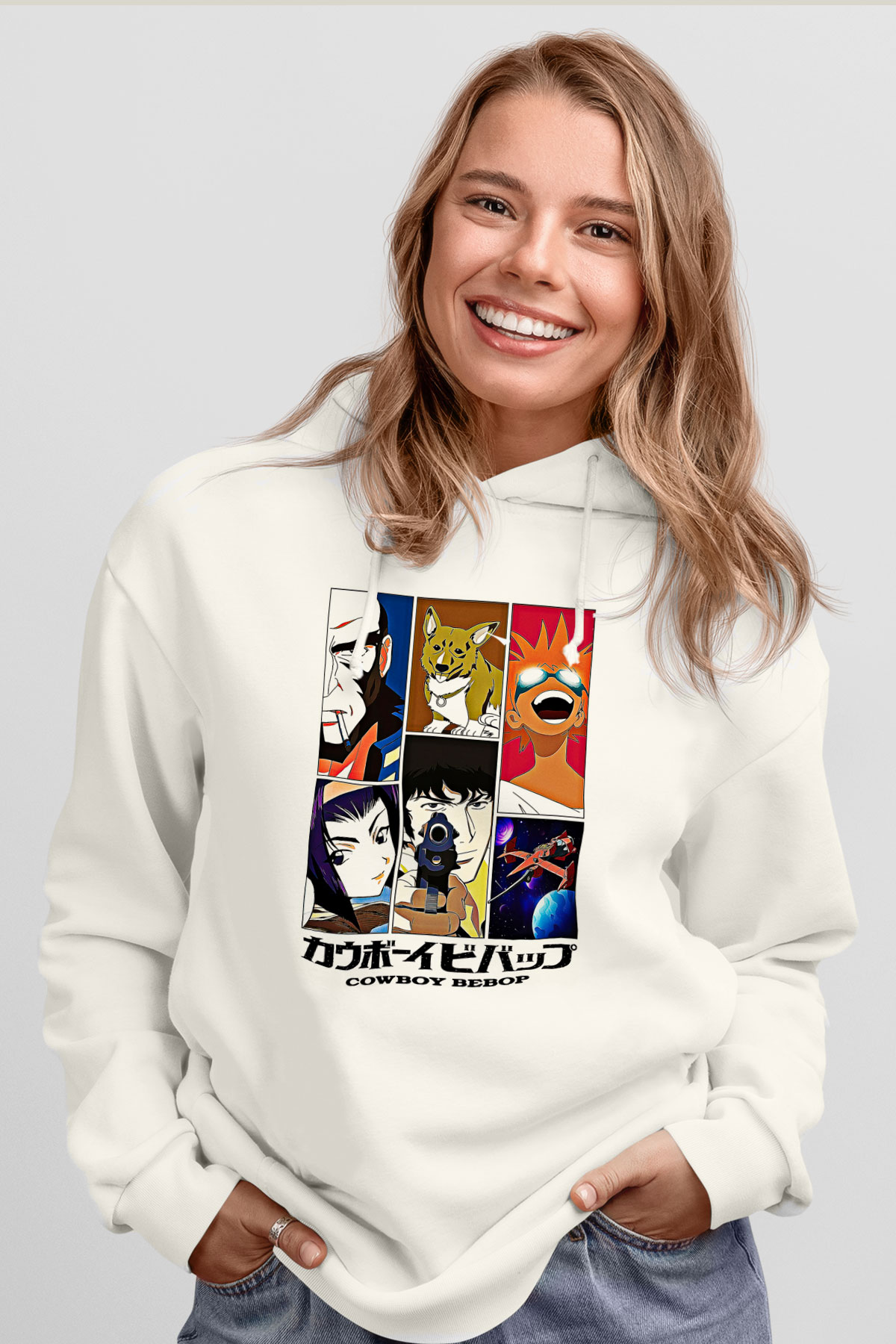 Cowboy Bebop Baskılı Beyaz Unisex Hoodie